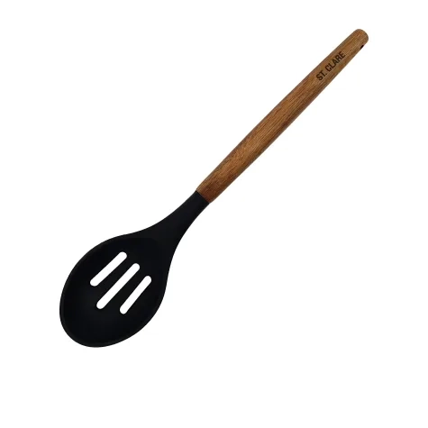 St. Clare Silicone Slotted Spoon with Acacia Handle Black Image 1