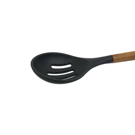 St. Clare Silicone Slotted Spoon with Acacia Handle Black Image 2