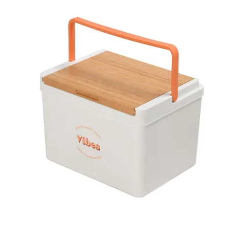 Vibes Portable Cooler Box With Bamboo Lid White Peach Image 2