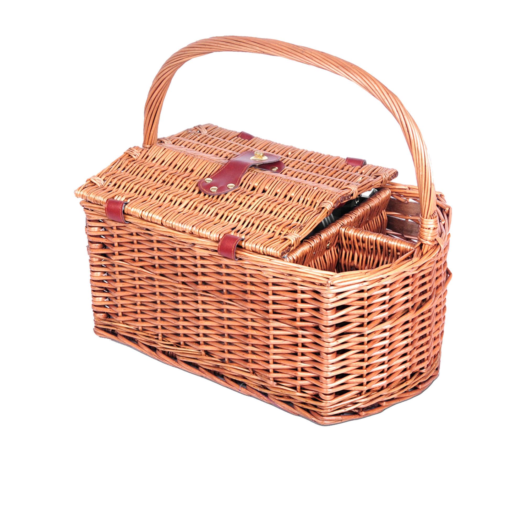 Alfresco 4 Person Deluxe Picnic Basket with Black/White Check Blanket Image 3