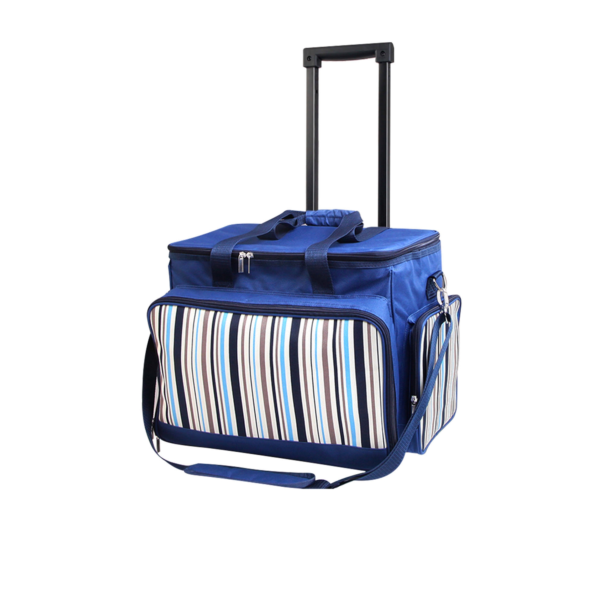 Alfresco 6 Person Insulated Picnic Bag Trolley Set Blue Image 1