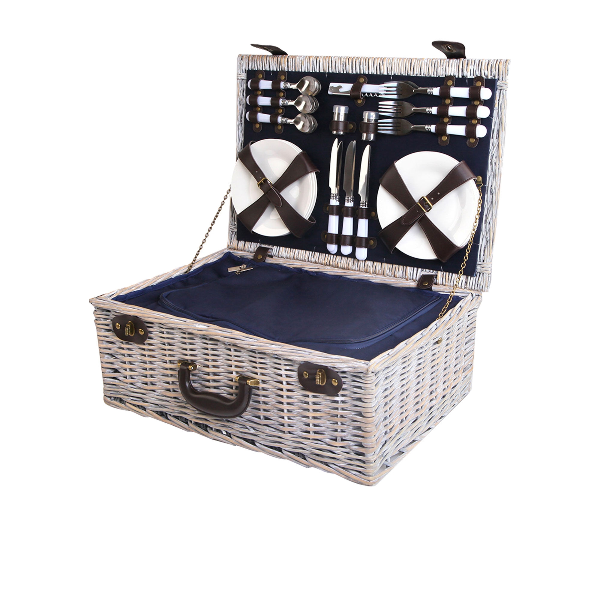 Alfresco 6 Person Insulated Picnic Basket with Navy Blue Blanket Image 2