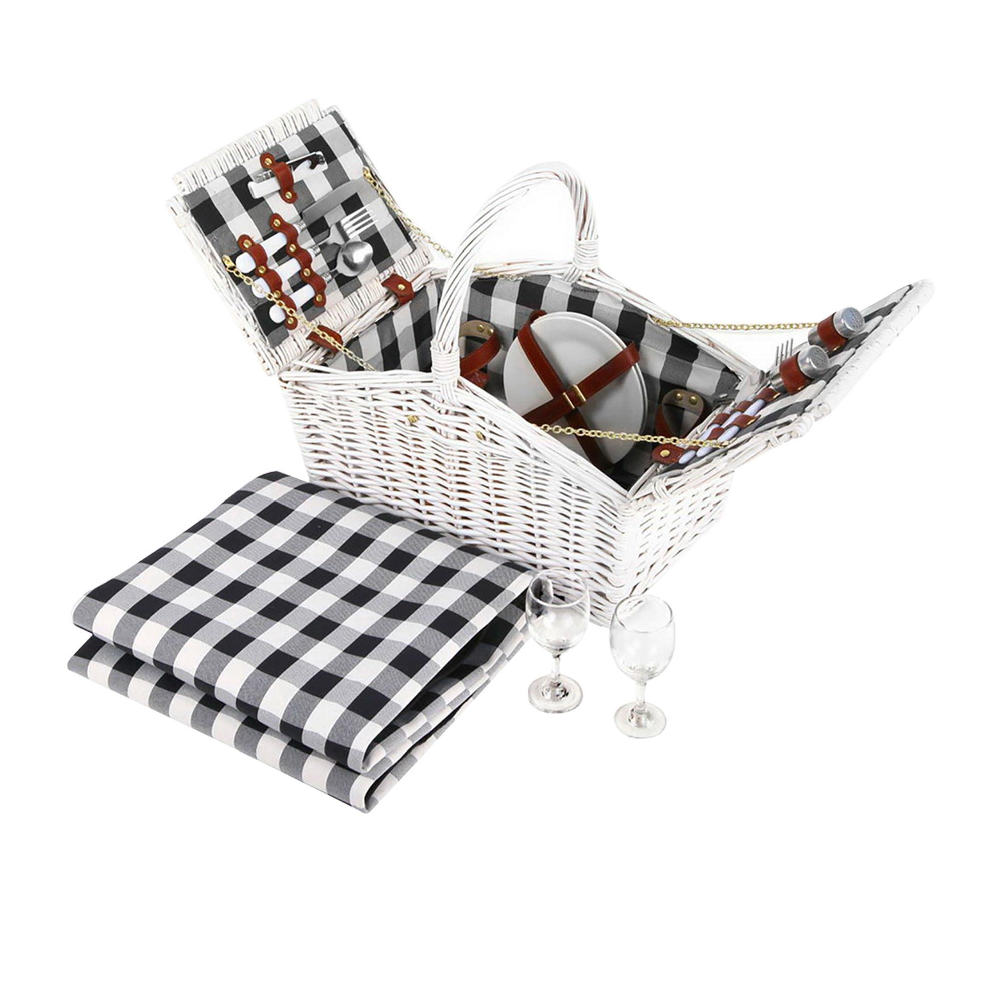 Alfresco 2 Person Deluxe Picnic Basket with Black/White Check Blanket Image 1