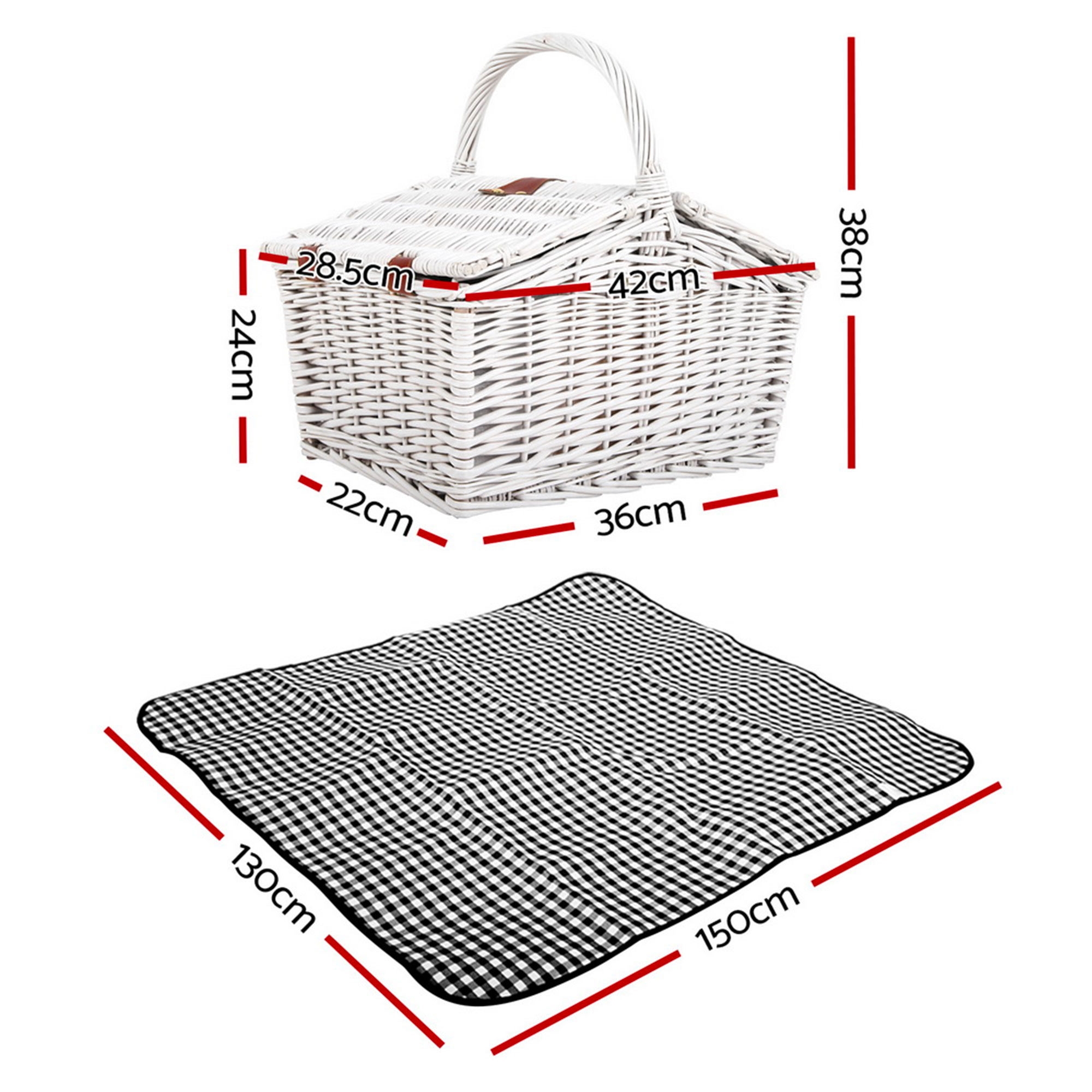Alfresco 2 Person Deluxe Picnic Basket with Black/White Check Blanket Image 2