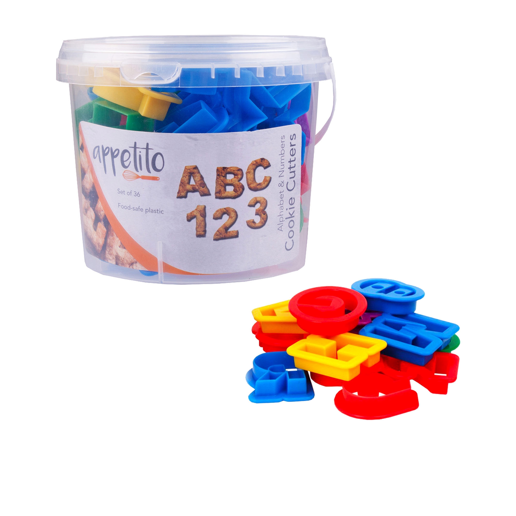 Appetito Alphabet & Number Cookie Cutters in Tub 36pc Image 1