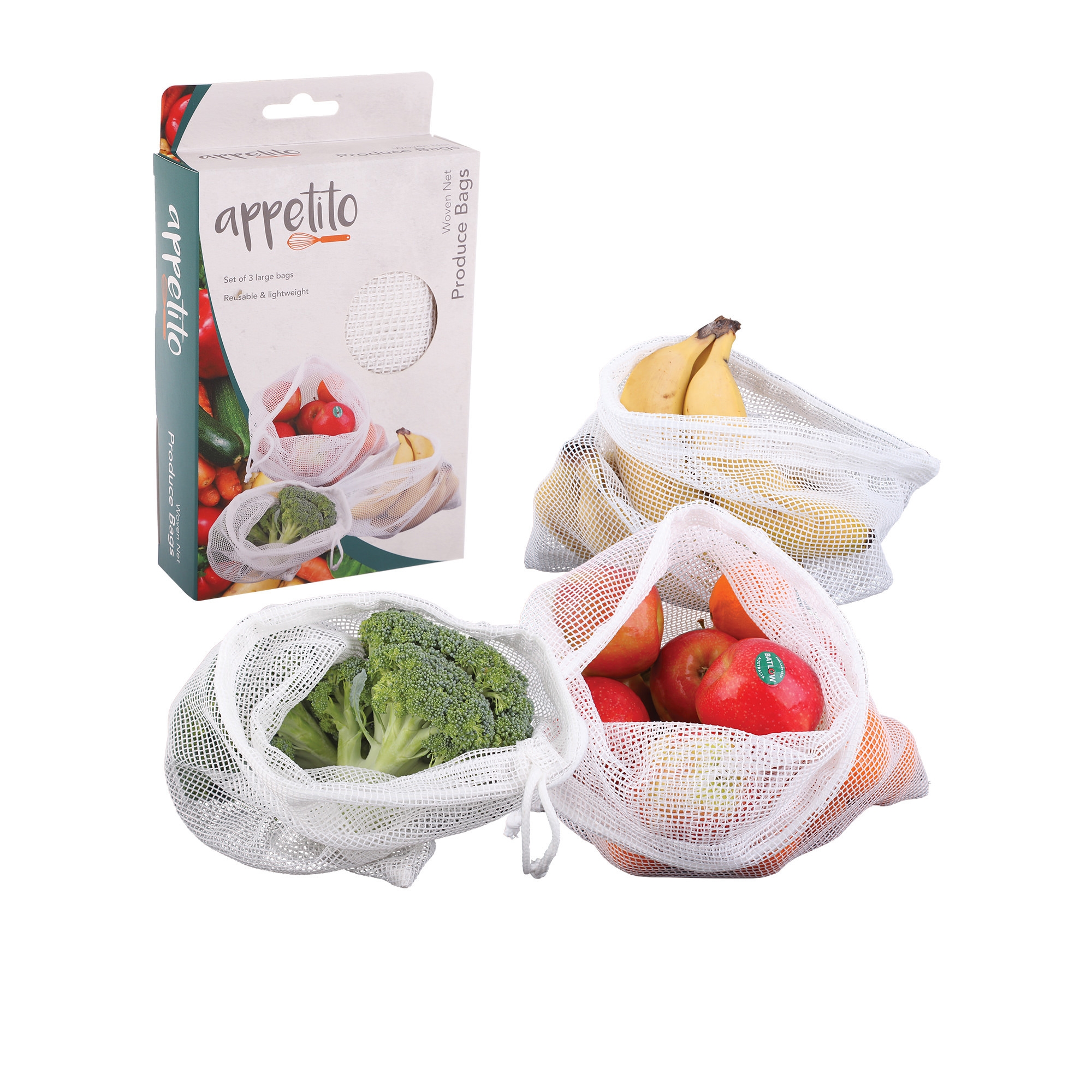 Appetito Woven Net Produce Bag Set of 3 Image 1