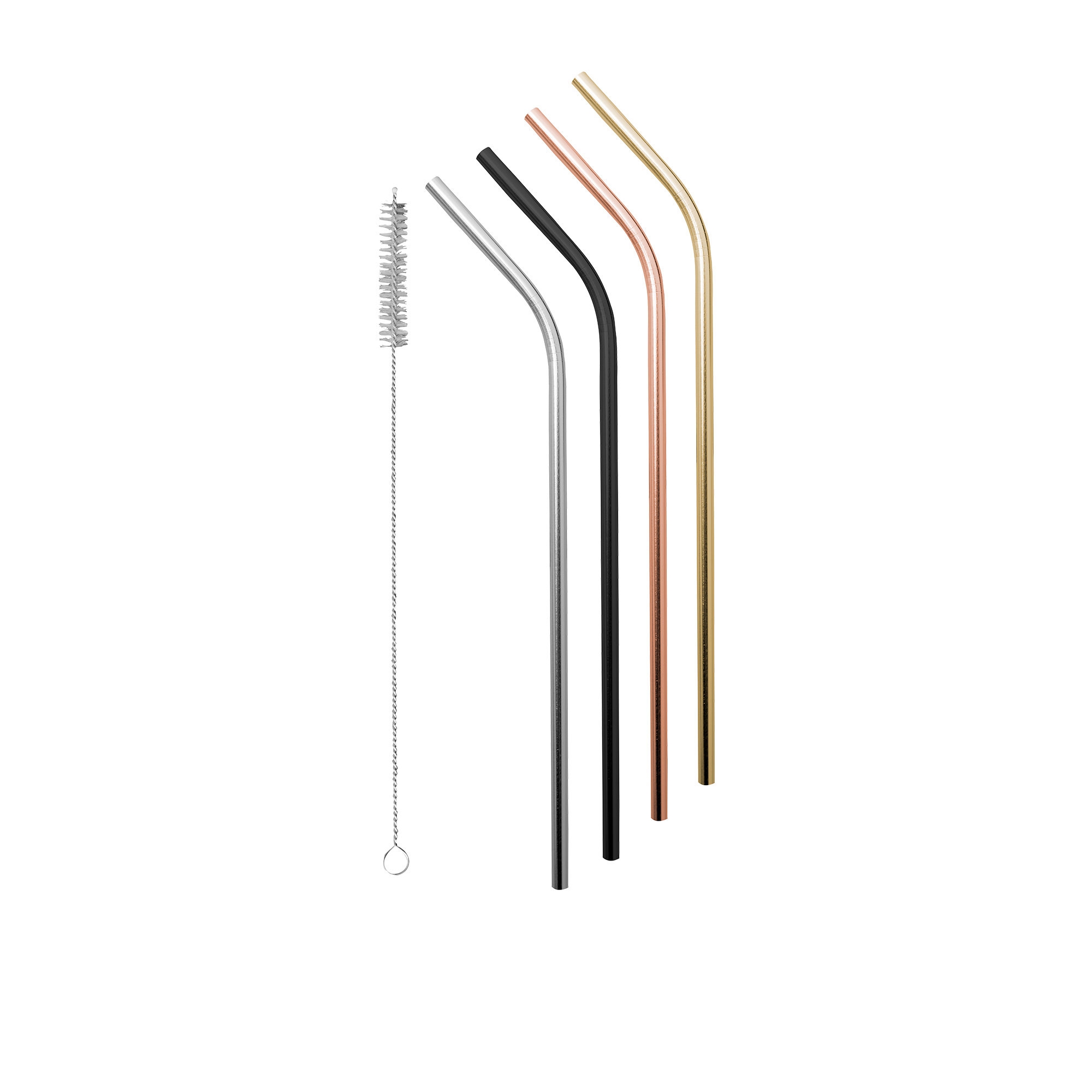 Avanti Stainless Steel Straw with Cleaning Brush Set of 4 Precious Metals Image 1