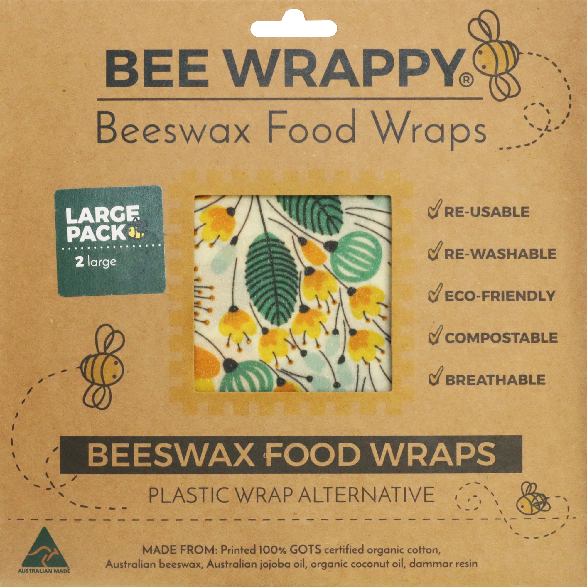 Bee Wrappy Beeswax Food Wraps Large Set of 2 Image 1