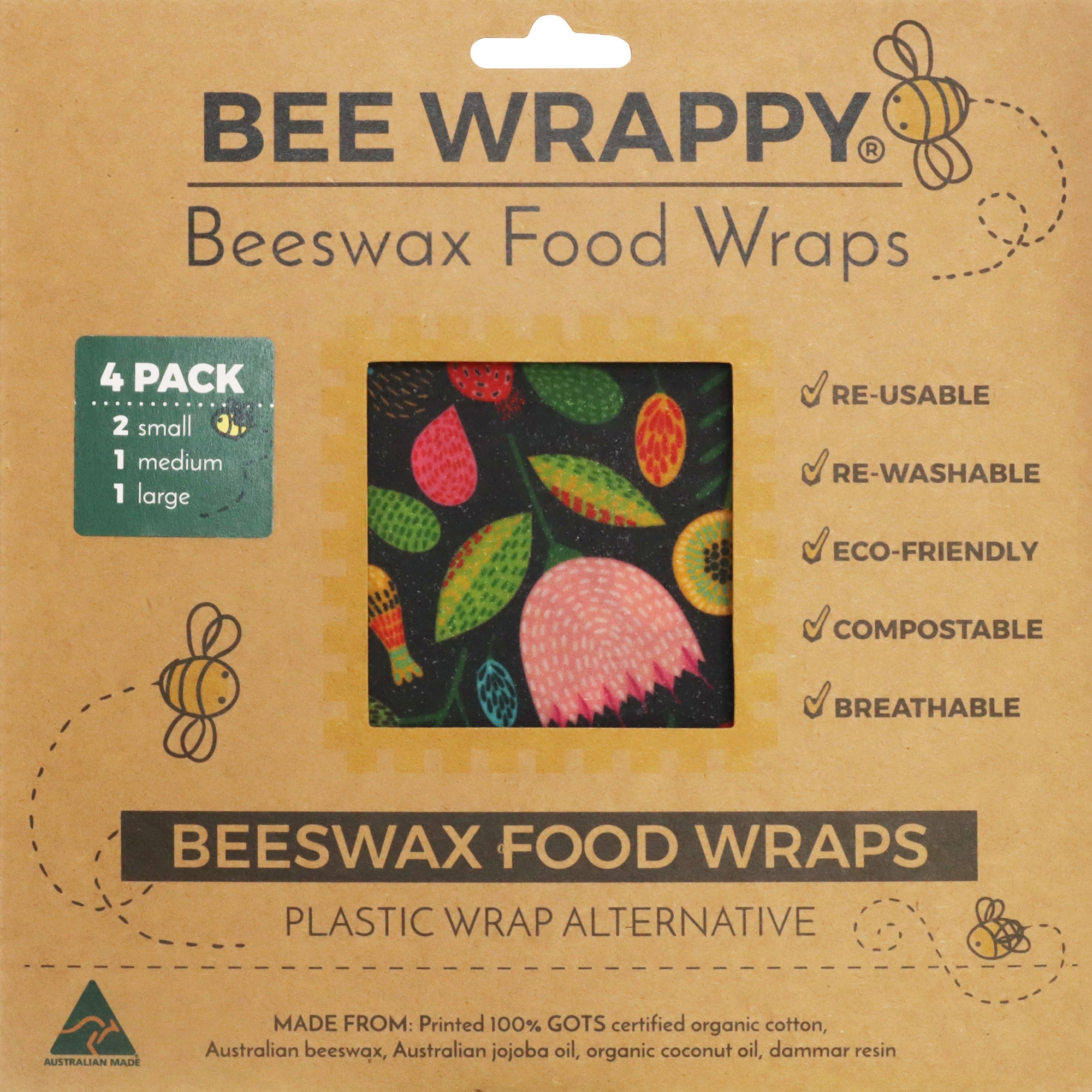 Bee Wrappy Beeswax Food Wraps Set of 4 Image 1