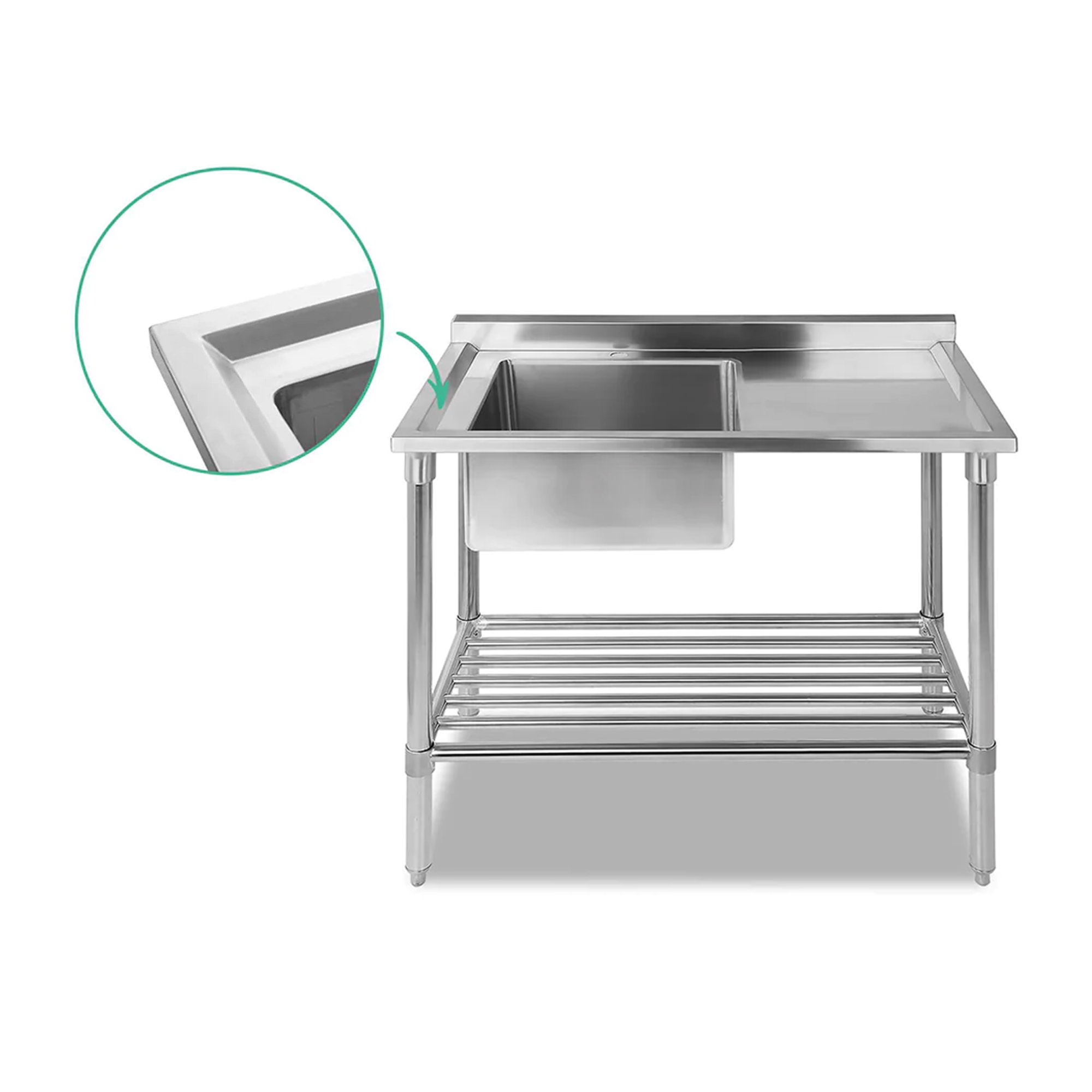 Cefito 304 Stainless Steel Kitchen Bench with Sink 100x60cm Image 2