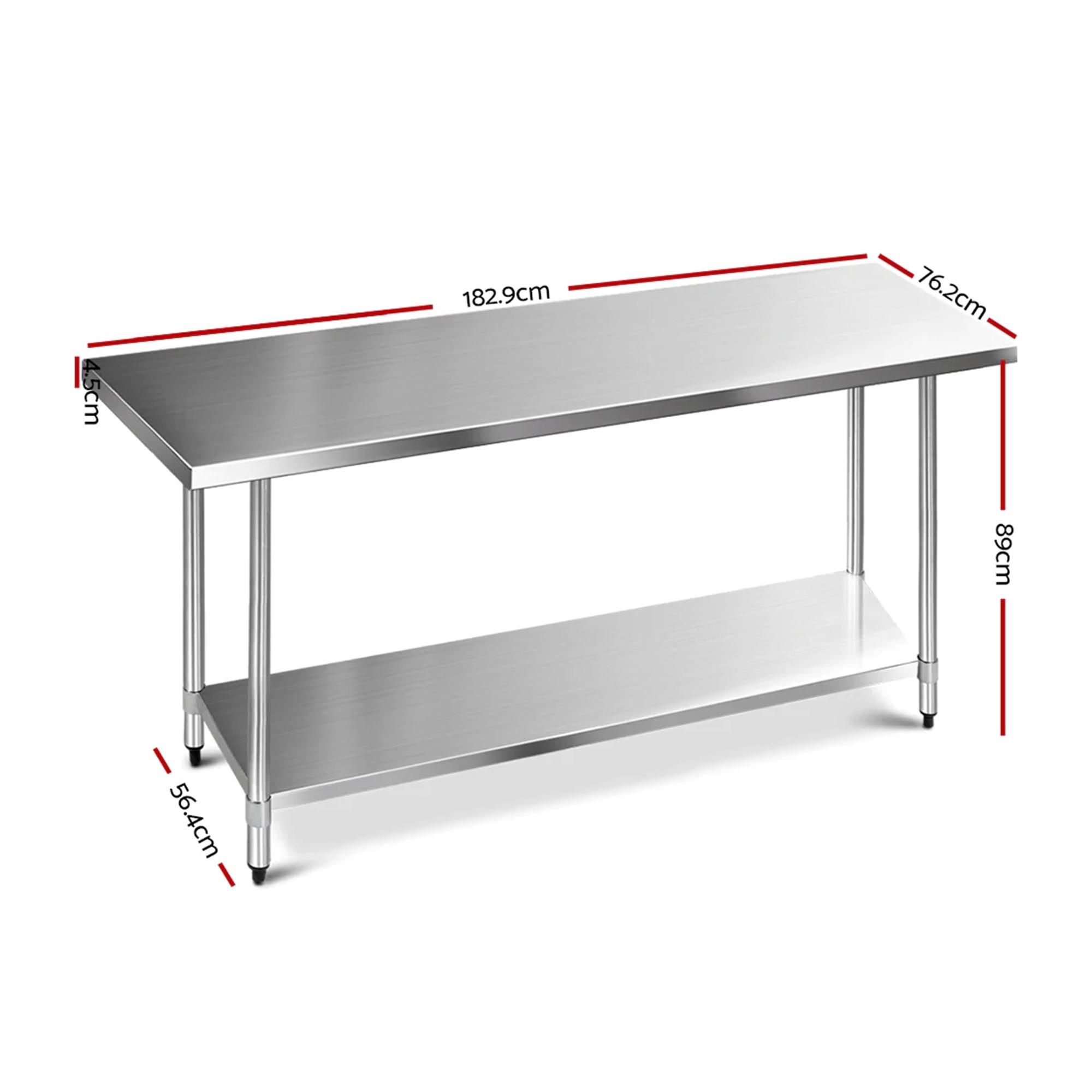 Cefito 430 Stainless Steel Kitchen Bench 182.9x76.2cm Image 3