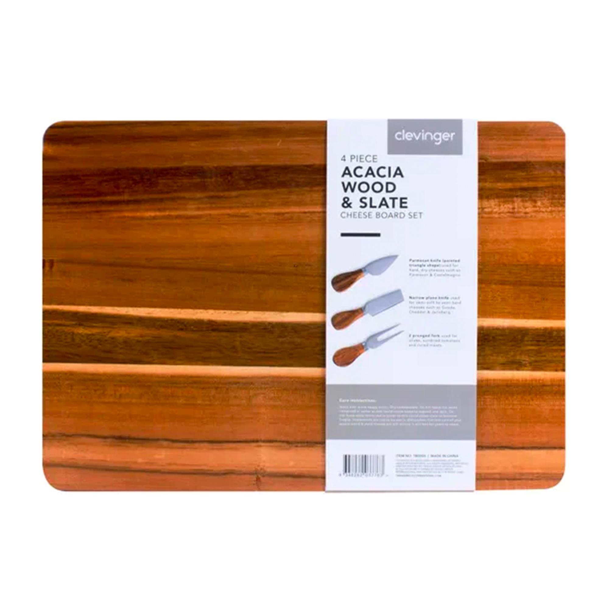 Clevinger Acacia Wood & Slate Cheese Board with Knives Set of 4 Image 3