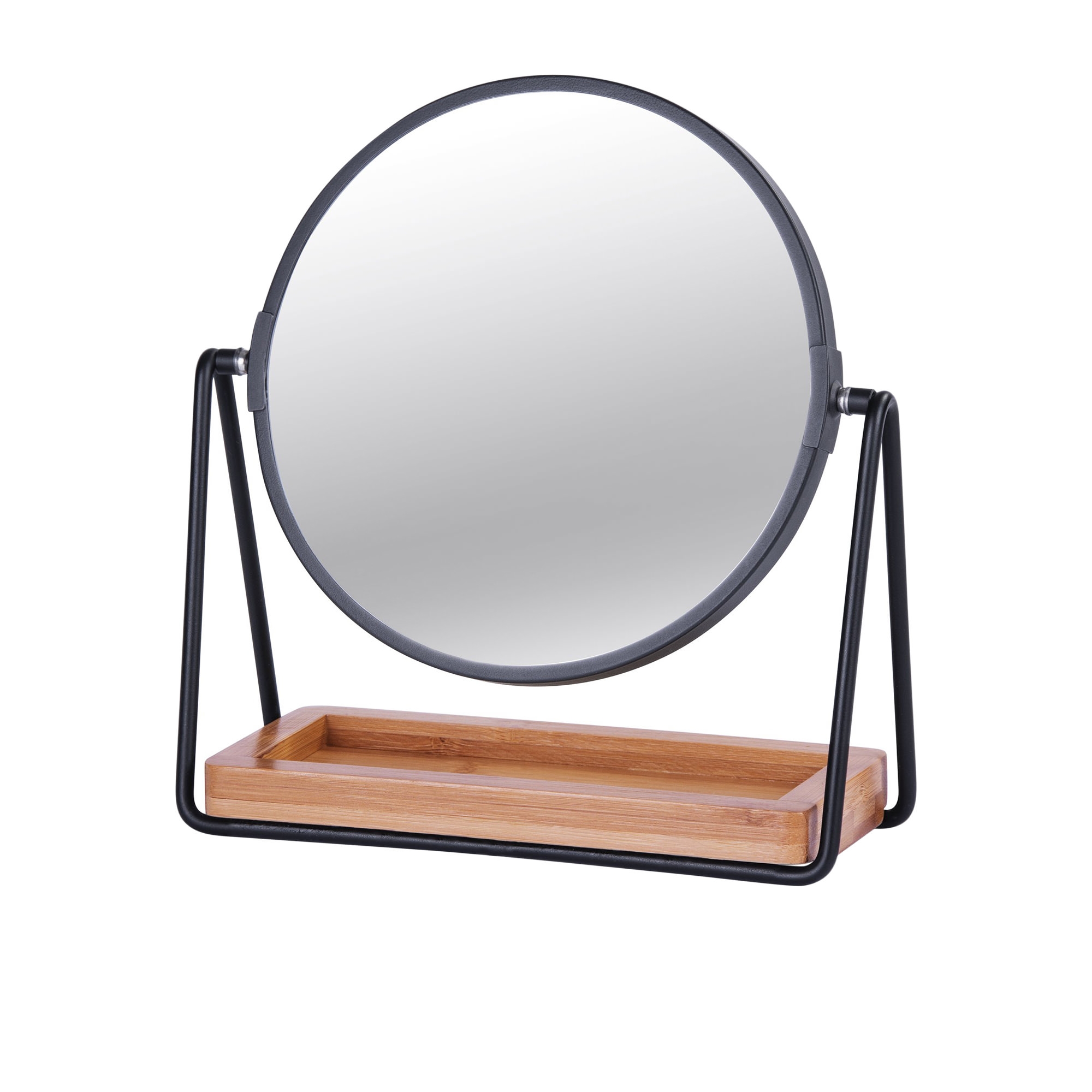 Clevinger Milan Round Vanity Mirror with Bamboo Tray Black Image 1