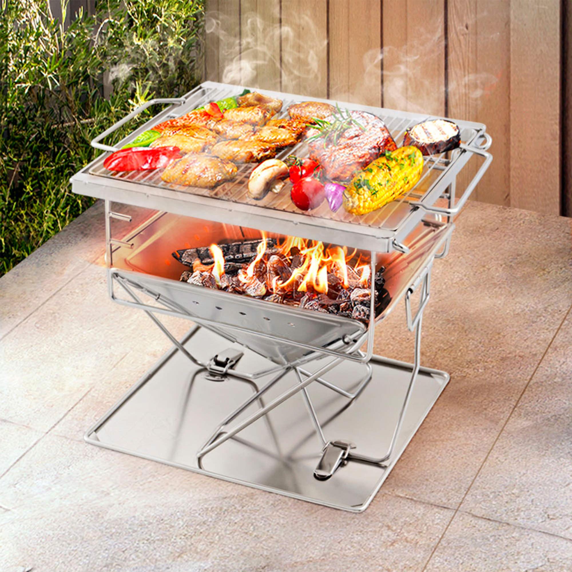 Grillz Stainless Steel Portable Fire Pit and BBQ with Carry Bag Image 2