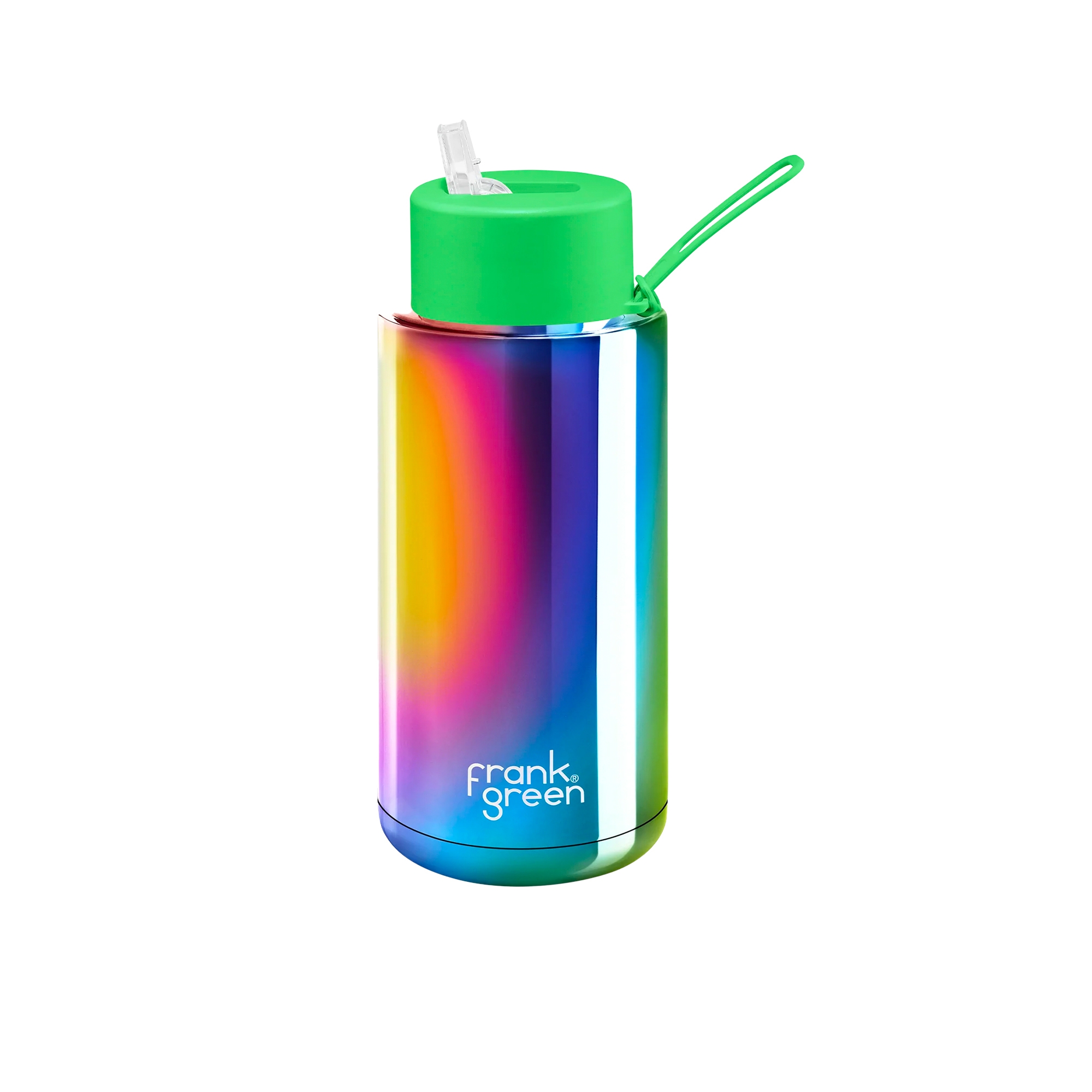 Frank Green Chrome Ceramic Reusable Bottle with Straw 1L (34oz) Rainbow Image 1