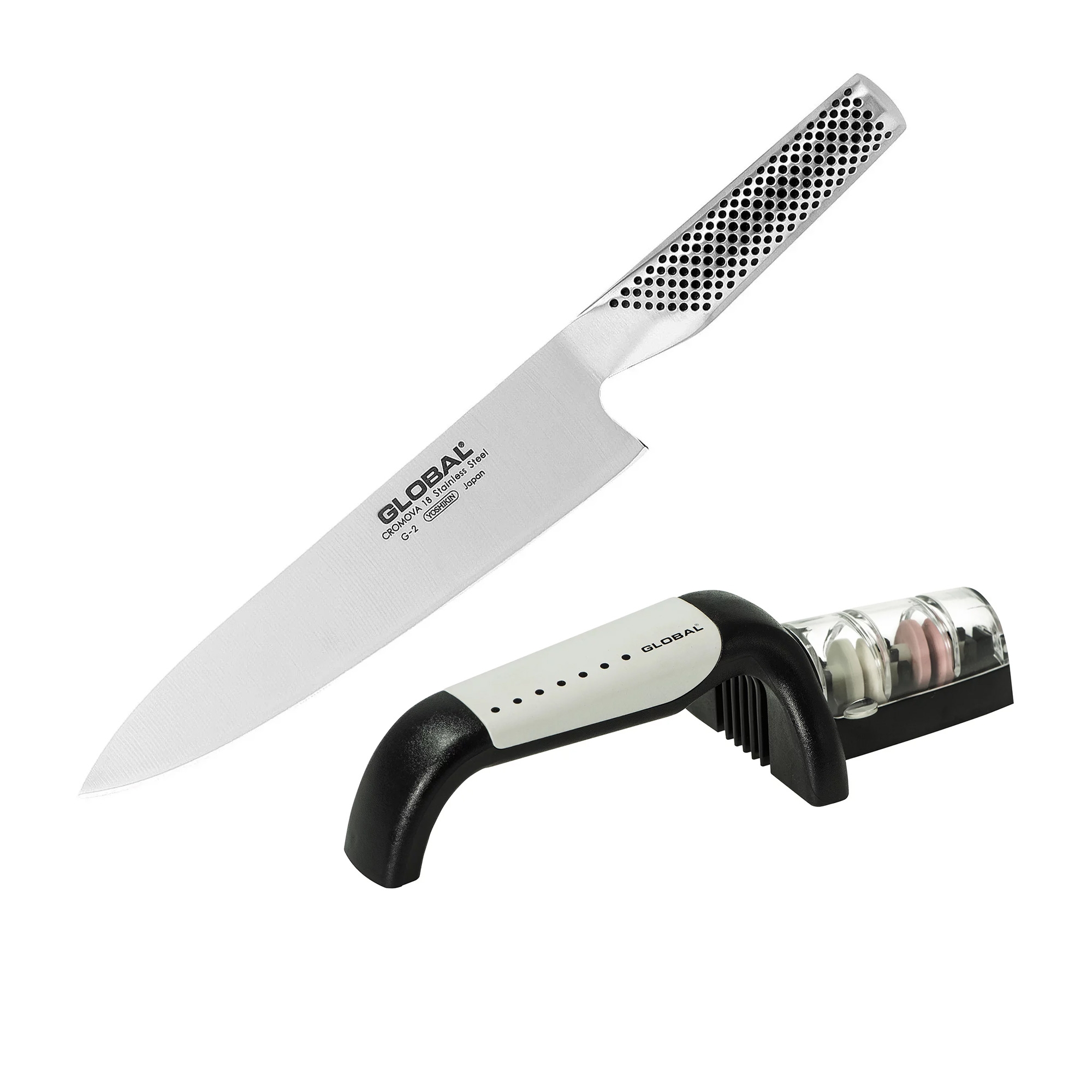 Global Cook's Knife 20cm & 2 Stage Sharpener Set Image 1