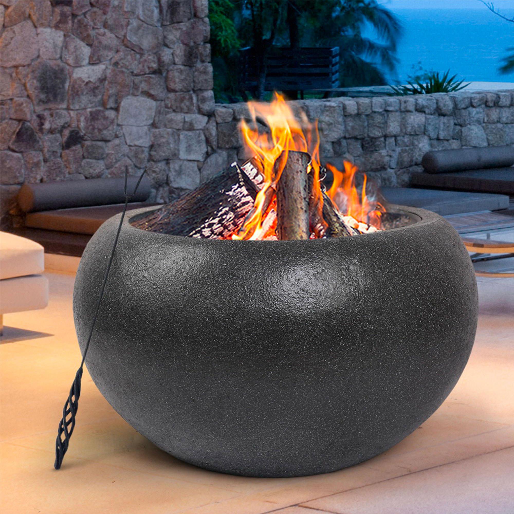 Grillz Oval Outdoor Fire Pit with Mesh Cover and Poker 61cm Image 2