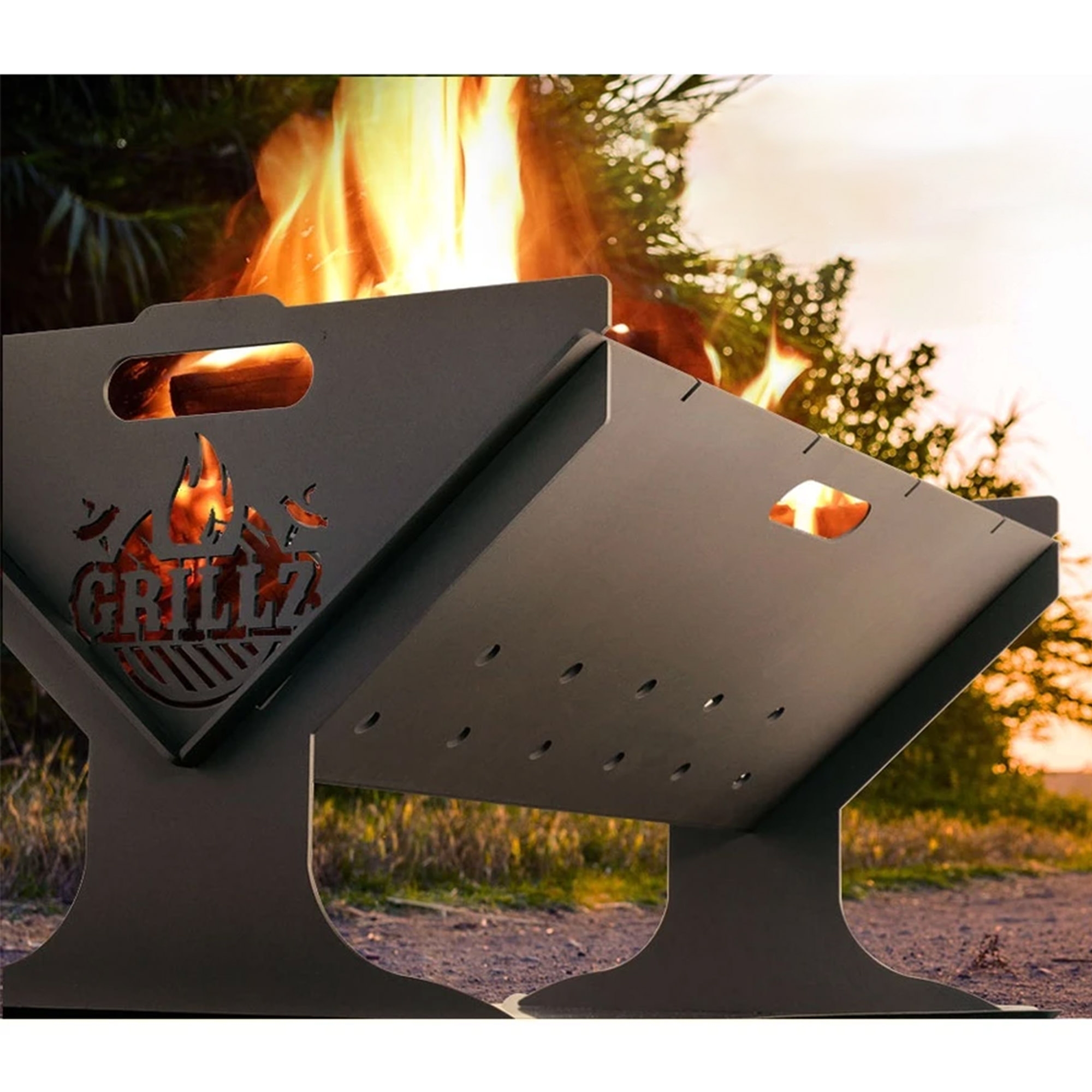 Grillz Stainless Steel Portable Fire Pit and BBQ Image 2