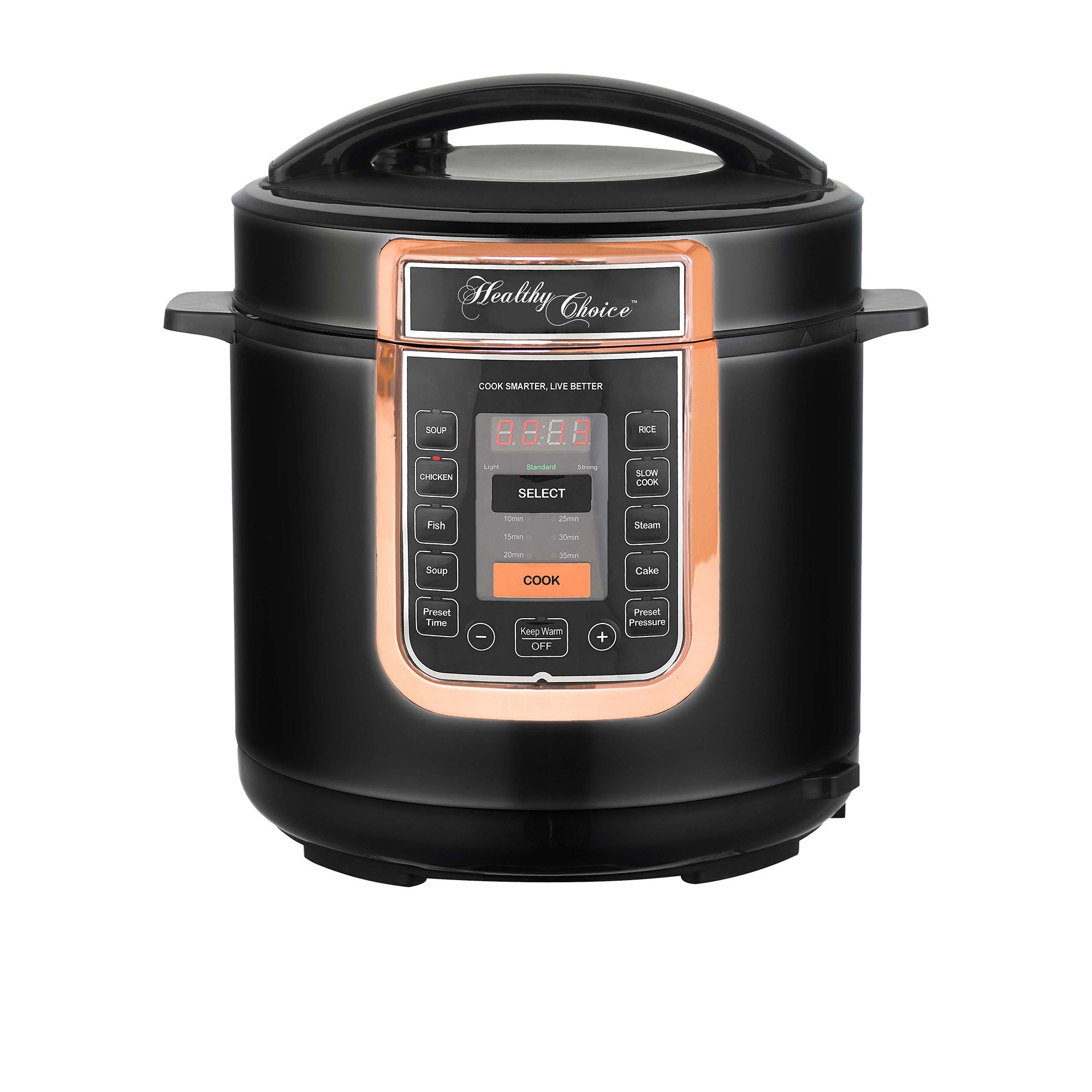 Healthy Choice Pressure Cooker with Rose Gold Trim 6L Black Image 1