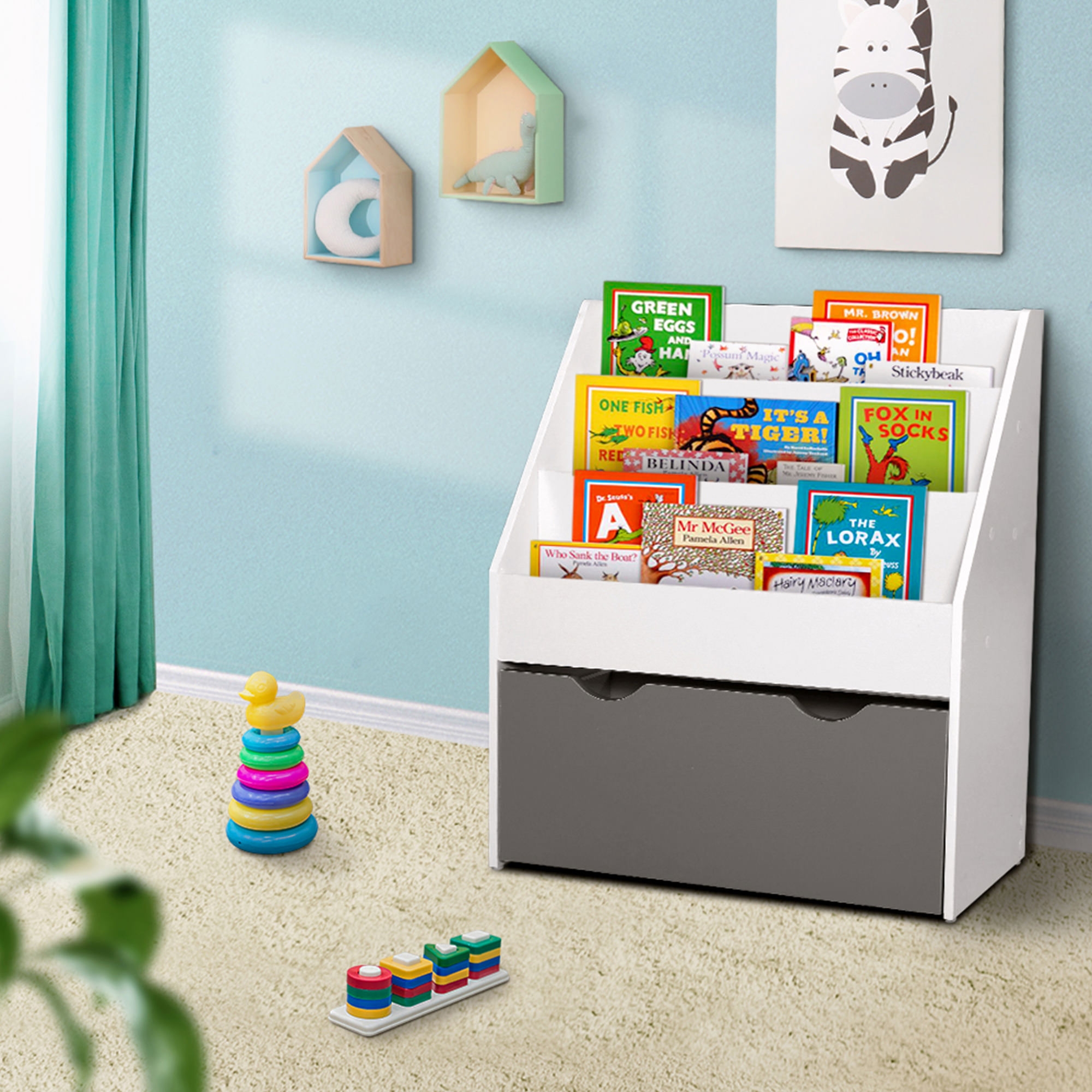 Keezi Kids Bookshelf Storage Organiser with Storage Box Image 2