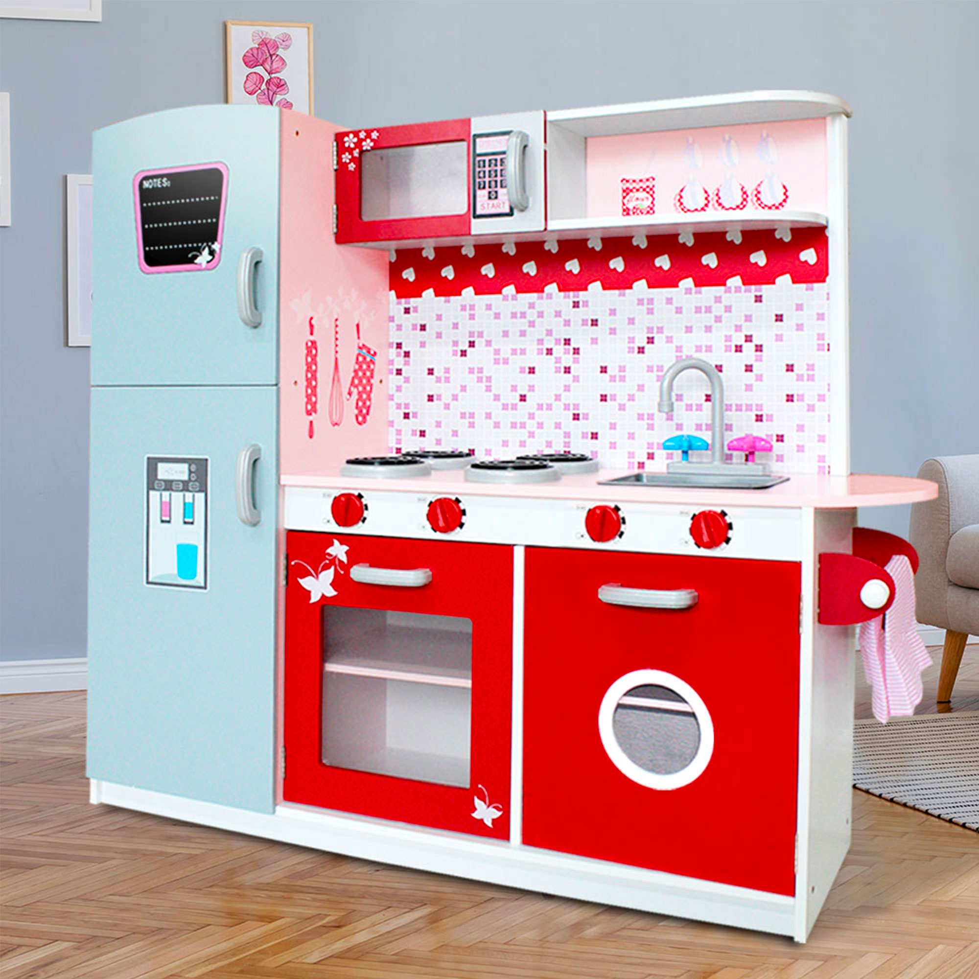 Keezi Kids Pretend Play Kitchen Red/Pink Image 2