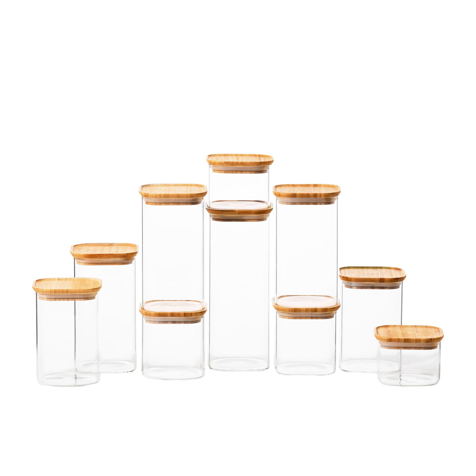 Kitchen Pro Eco Square Glass Canister with Bamboo Lid Set 10pc Image 6