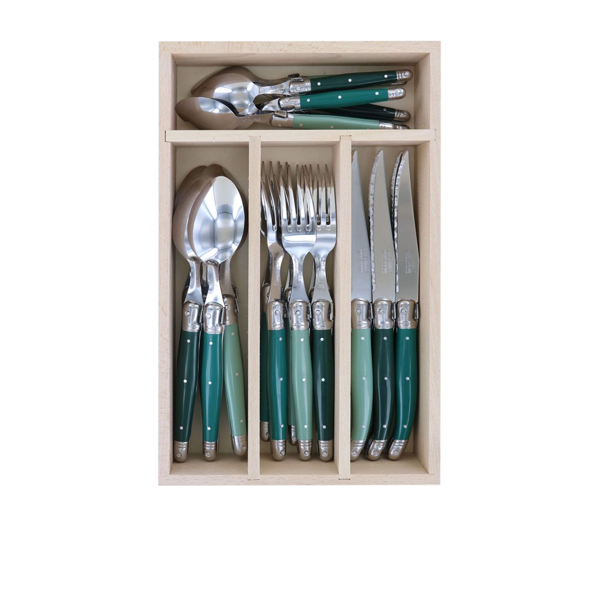 Laguiole by Andre Verdier Debutant Cutlery Set 24pc Forest Green Image 1