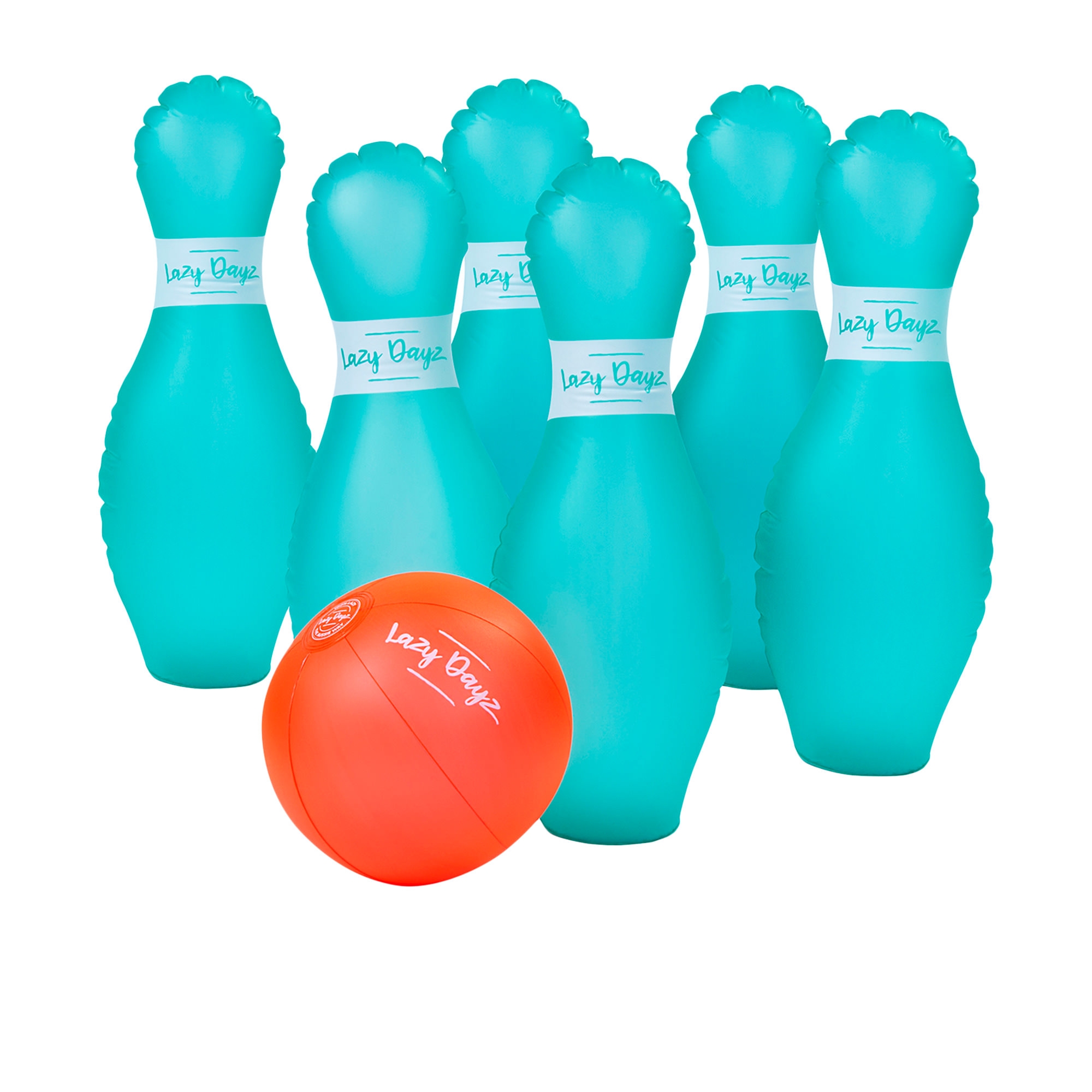Lazy Dayz Inflatable Bowling Set Teal and Orange Image 1