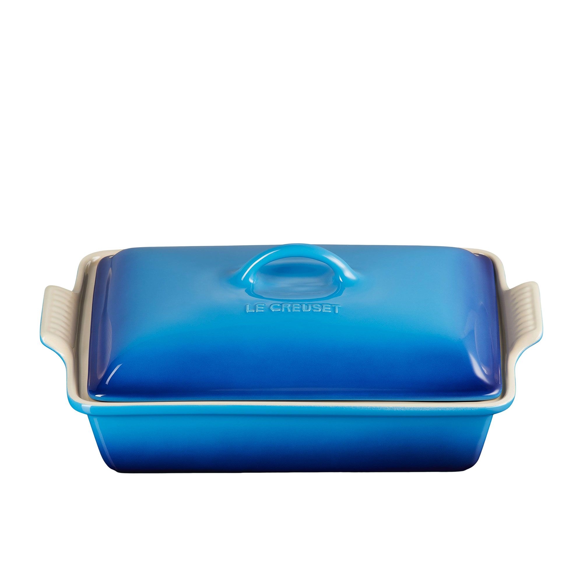 Le Creuset Stoneware Heritage Covered Rectangular Dish 33x23cm Azure Blue Image 2