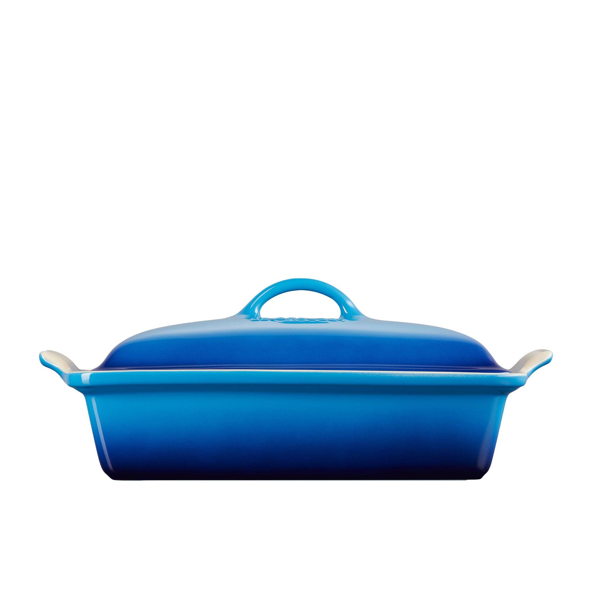 Le Creuset Stoneware Heritage Covered Rectangular Dish 33x23cm Azure Blue Image 3