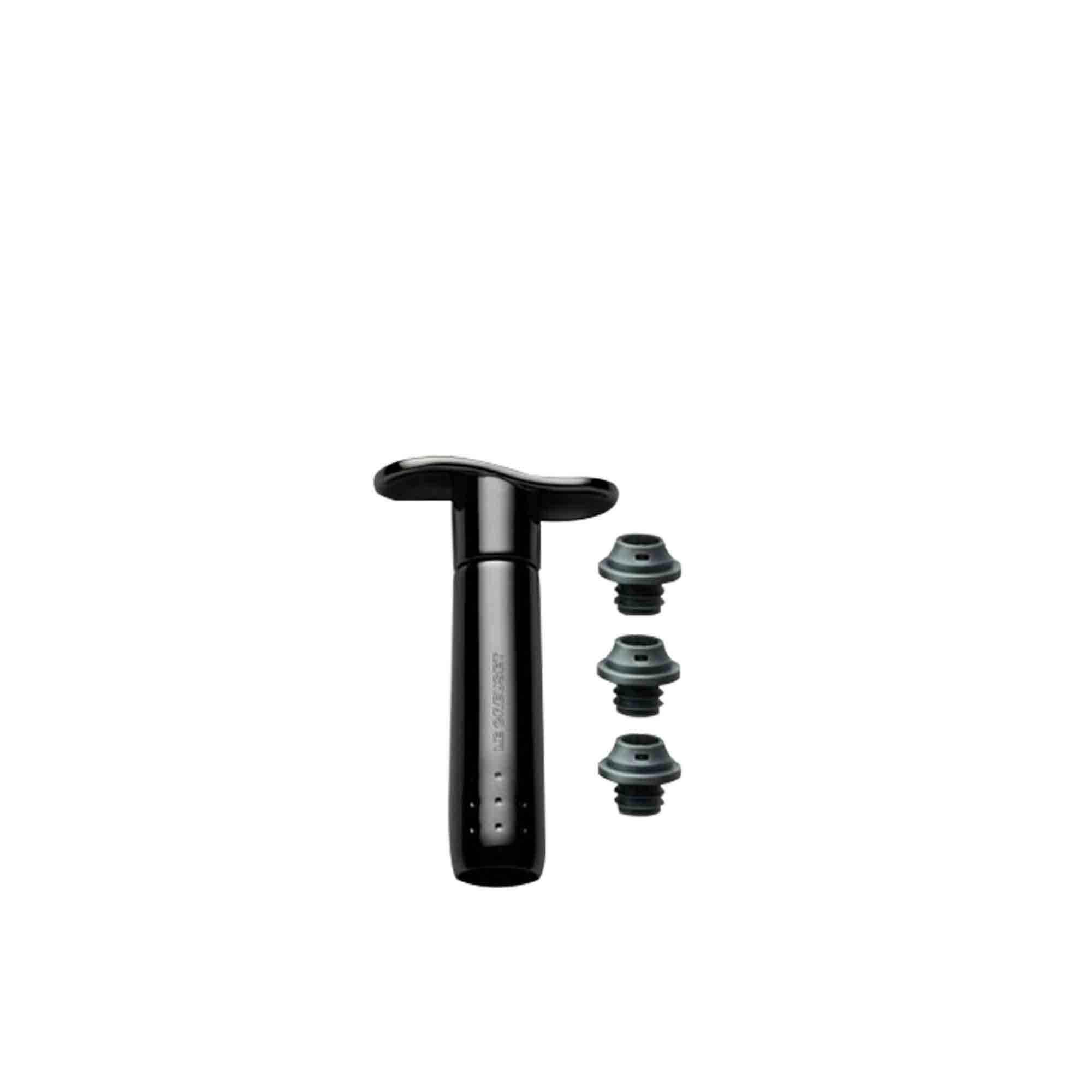 Le Creuset WA-137 Wine Pump with 3 Stoppers Black Image 1
