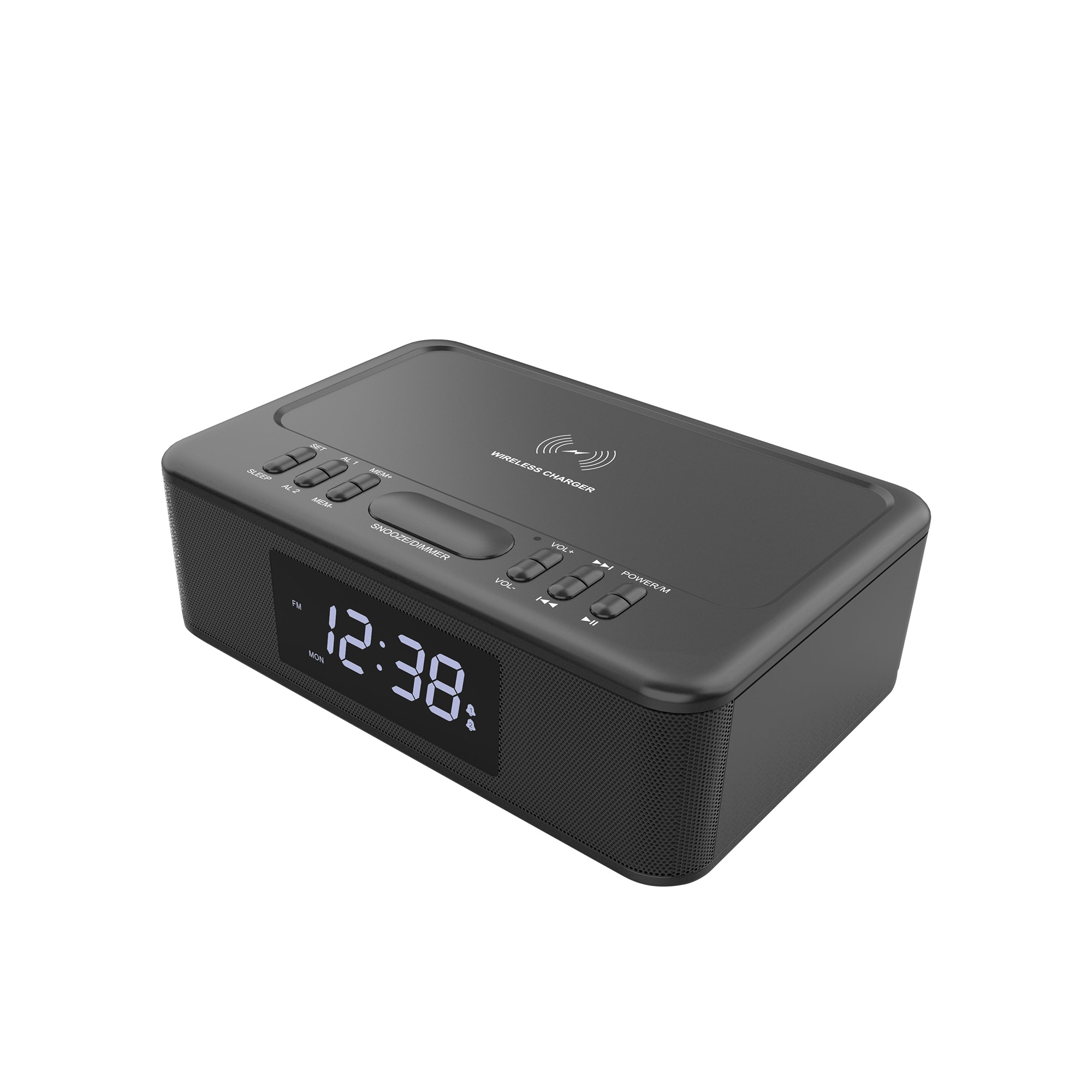 Lenoxx FM Clock Radio with Wireless Charger and Bluetooth Black Image 1