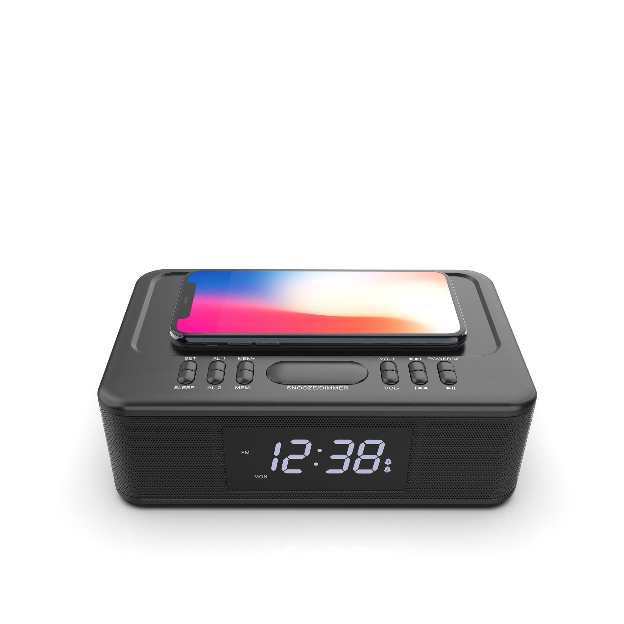 Lenoxx FM Clock Radio with Wireless Charger and Bluetooth Black Image 2