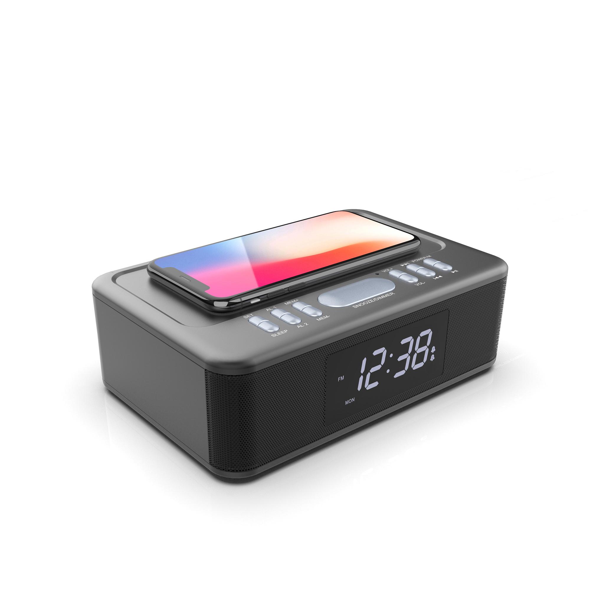 Lenoxx FM Clock Radio with Wireless Charger and Bluetooth Black Image 3