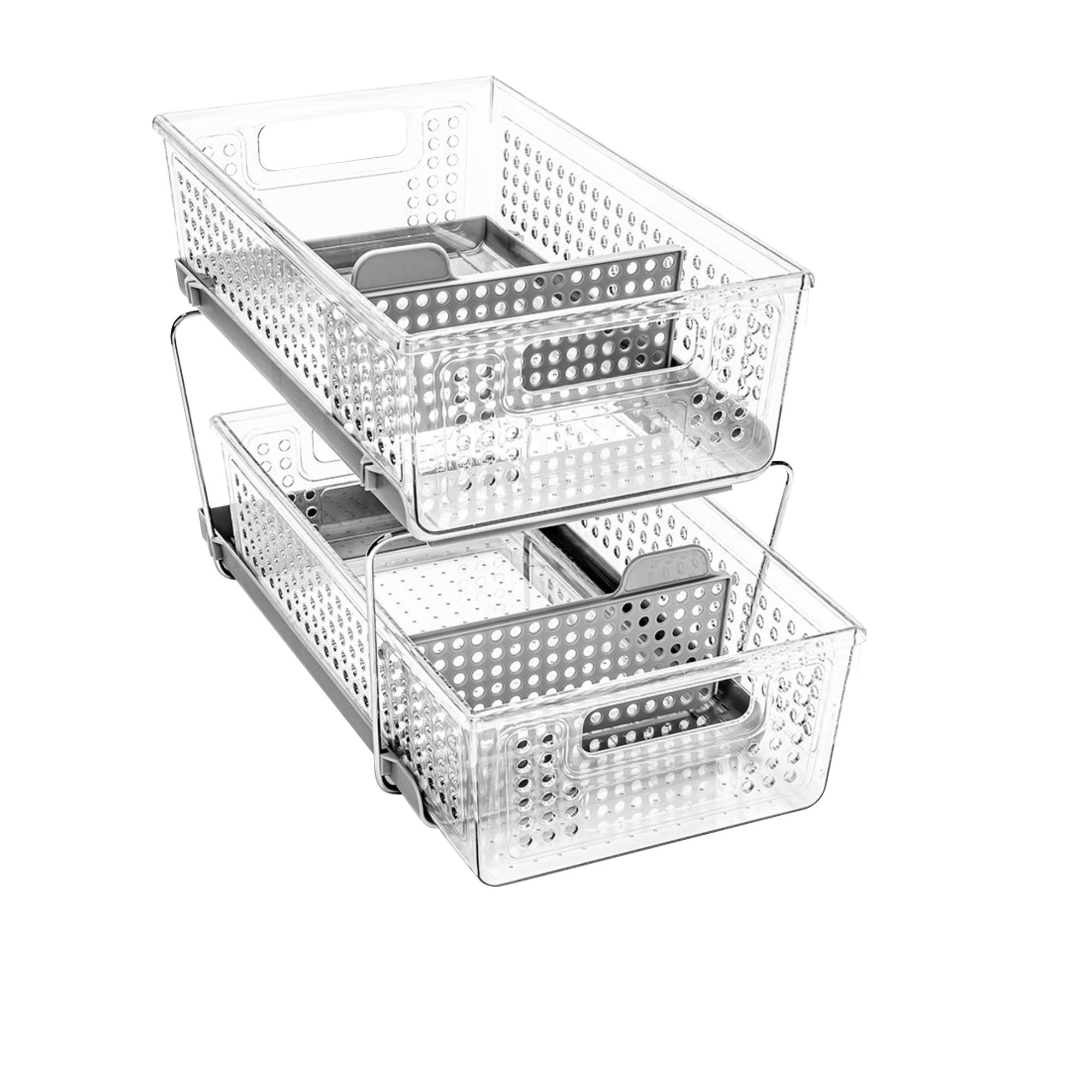 Madesmart 2 Tier Storage Organiser with Dividers Clear Image 1