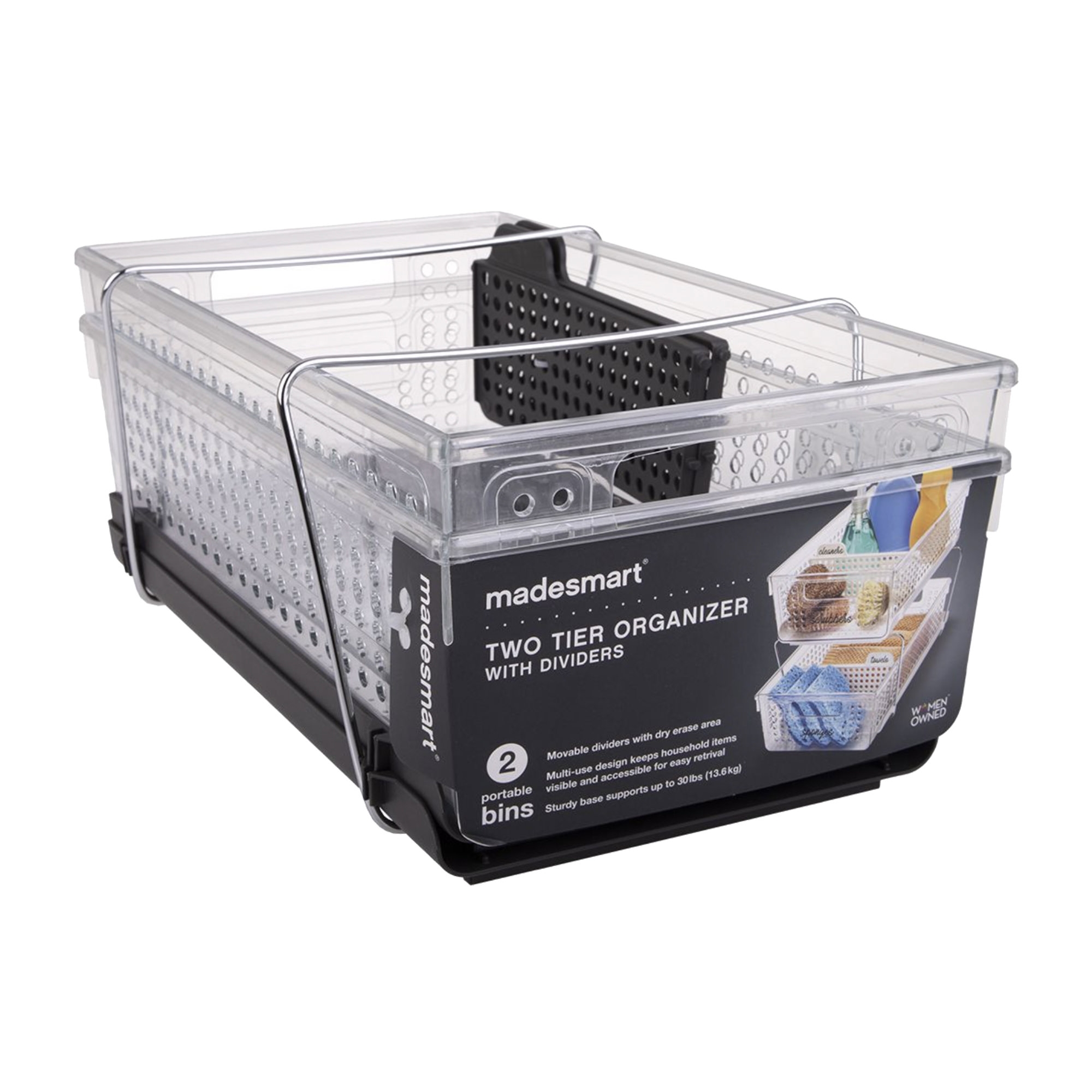 Madesmart 2 Tier Storage Organiser with Dividers Clear Image 2