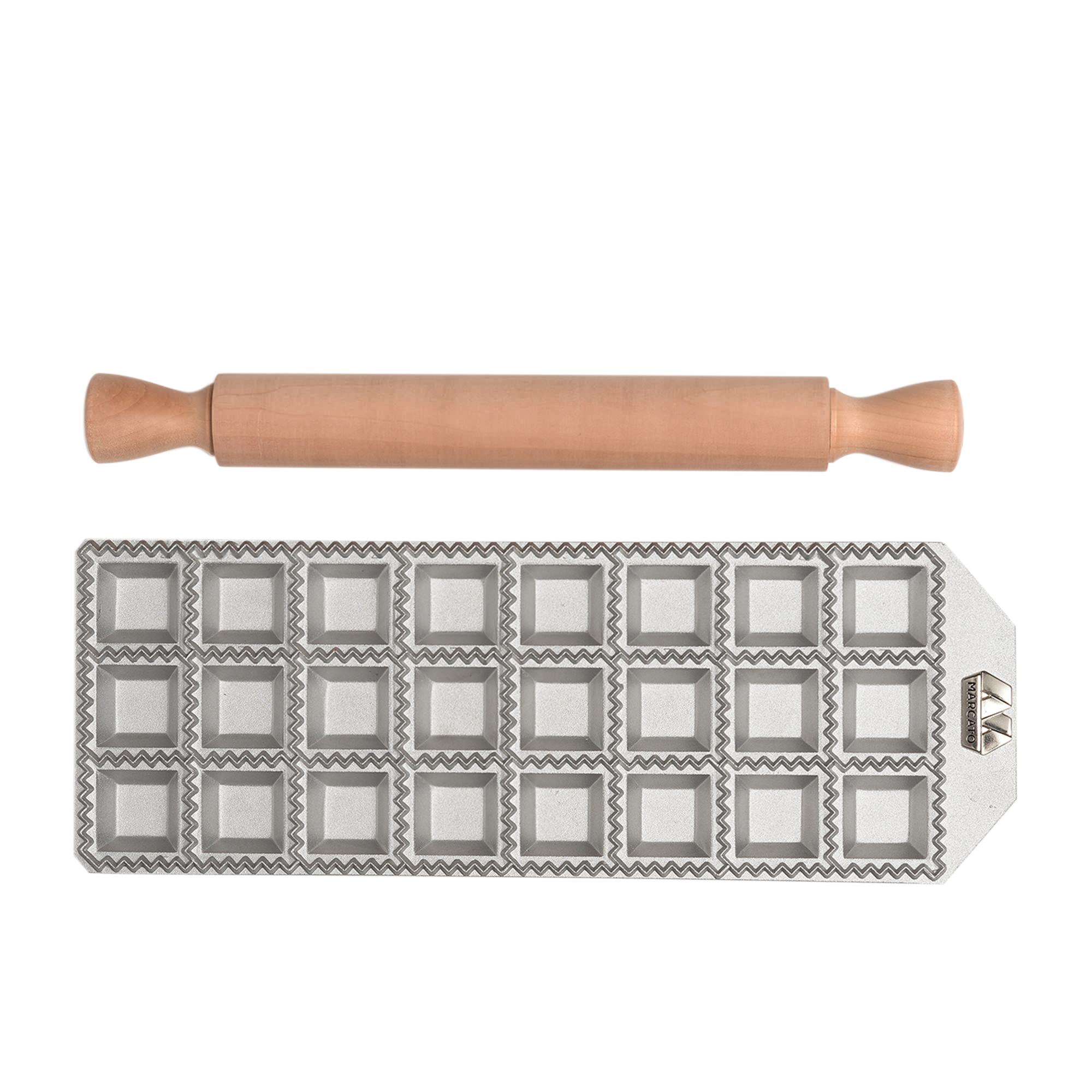 Marcato Raviolo Tray 24 Hole Square with Rolling Pin Image 5