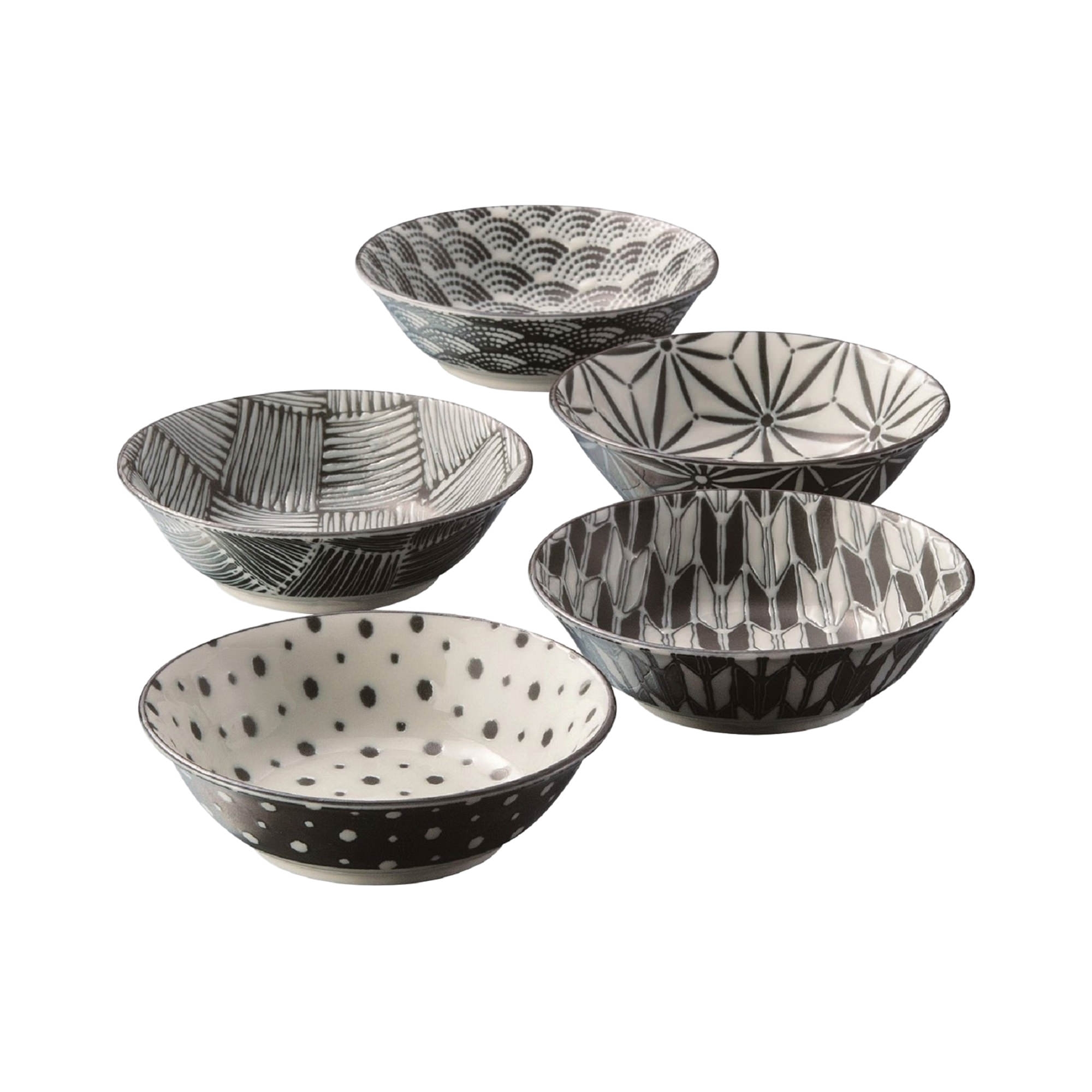 Japanese Collection Komon Porcelain Bowl Set of 5 Black Image 1