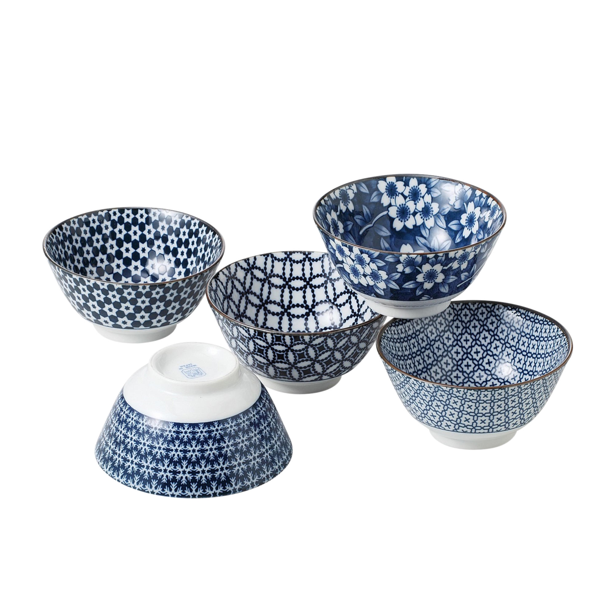 Japanese Collection Nami Porcelain Bowl Set of 5 Blue Image 1