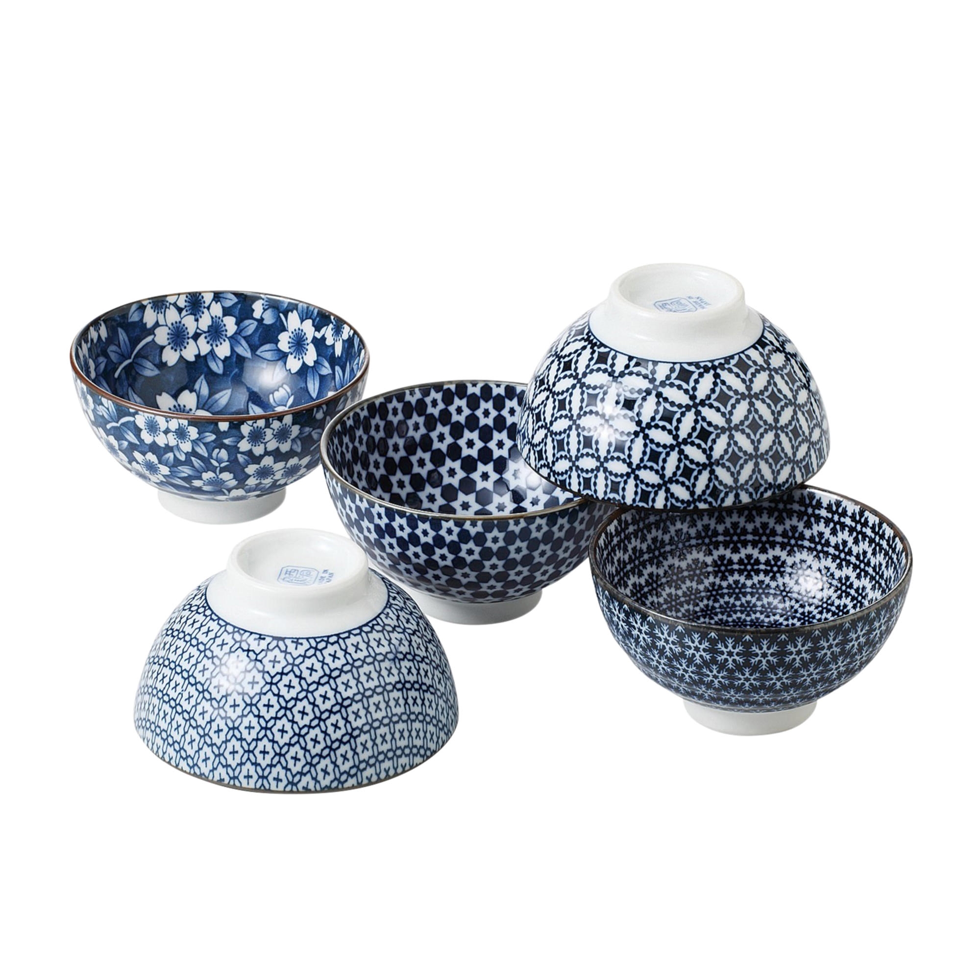 Japanese Collection Nami Porcelain Rice Bowl Set of 5 Blue Image 1
