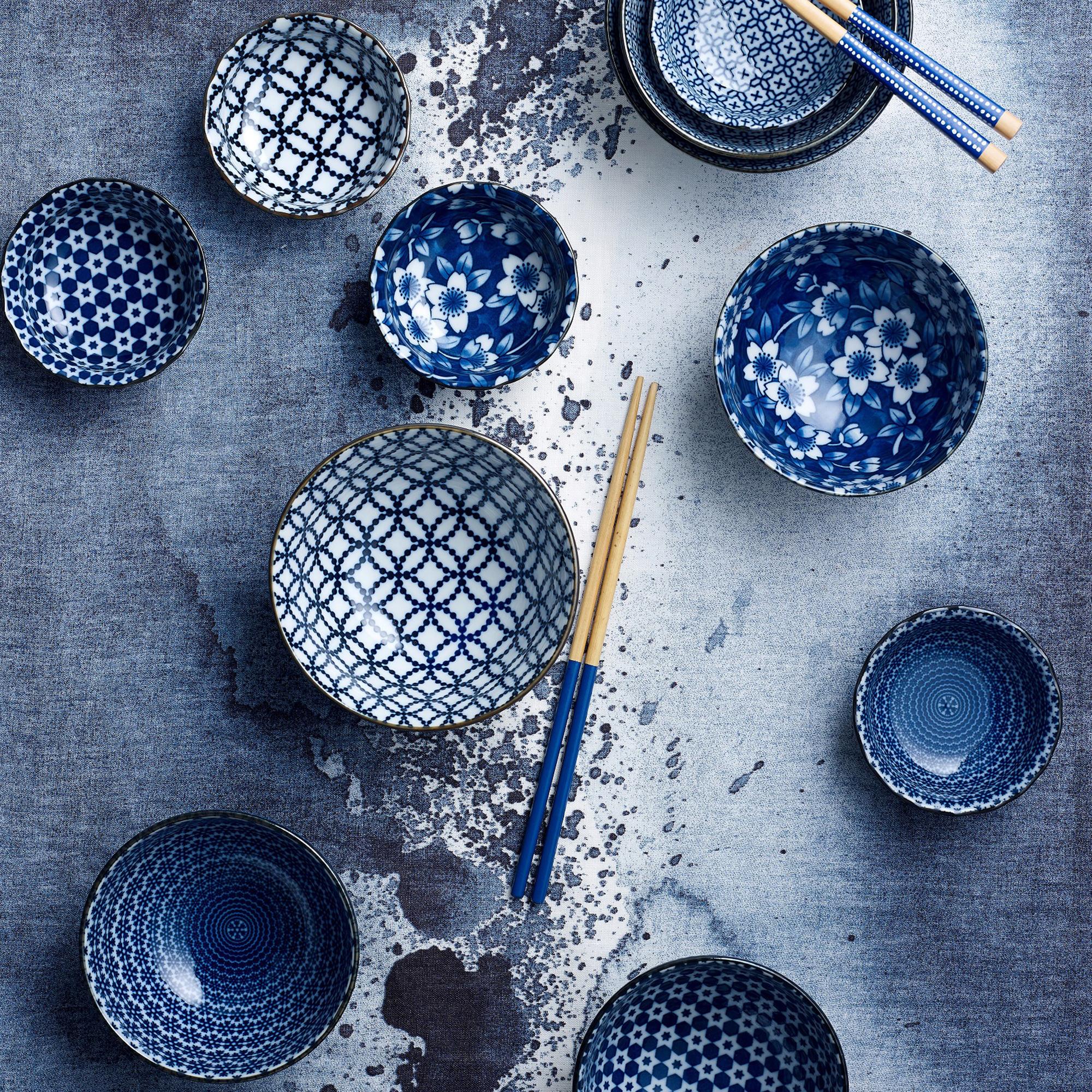 Japanese Collection Nami Porcelain Rice Bowl Set of 5 Blue Image 3