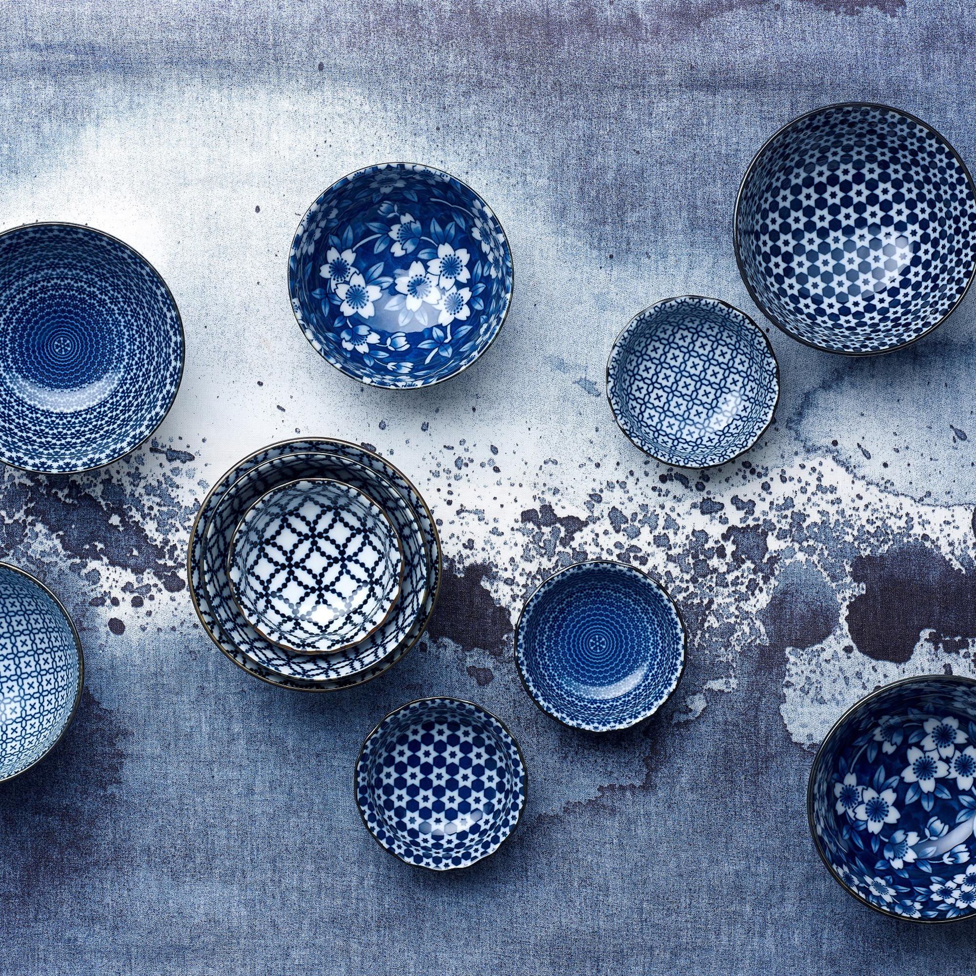 Japanese Collection Nami Porcelain Bowl Set of 5 Blue Image 4