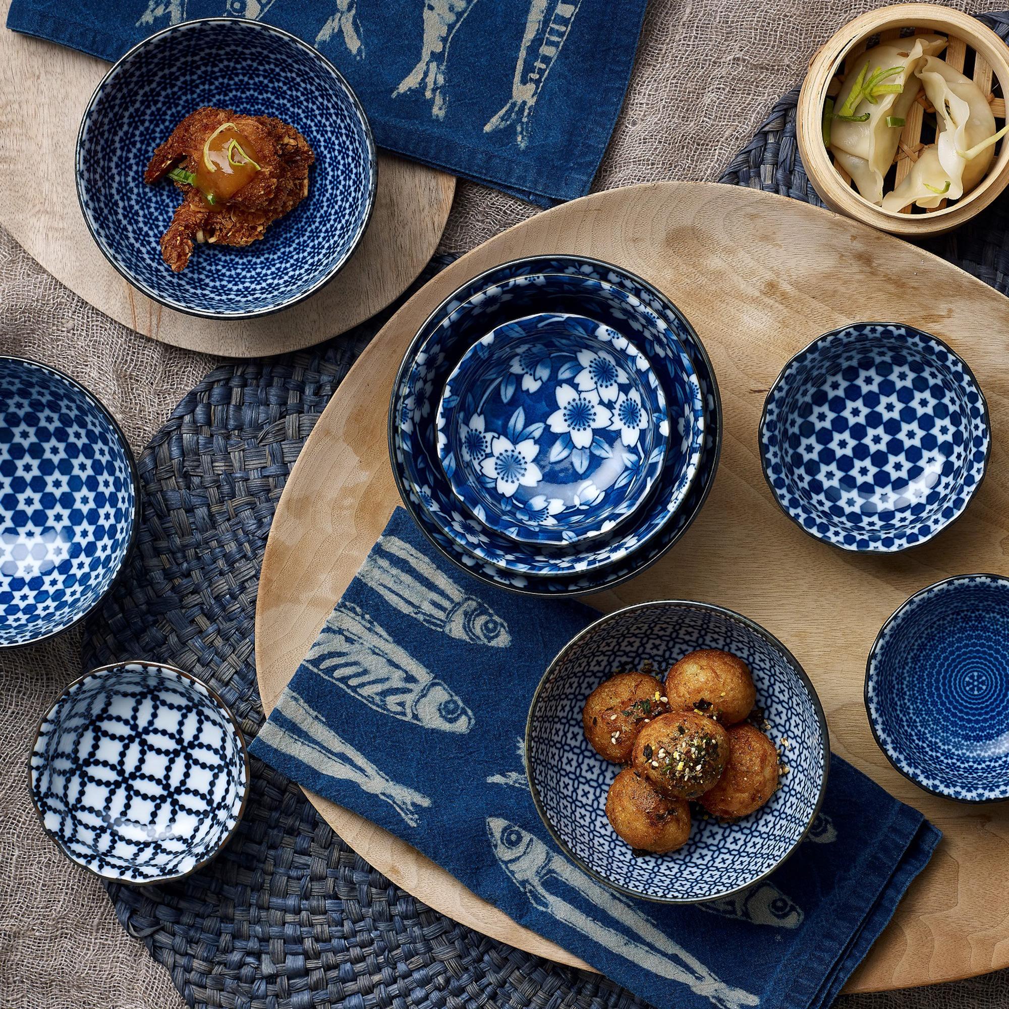 Japanese Collection Nami Porcelain Rice Bowl Set of 5 Blue Image 5