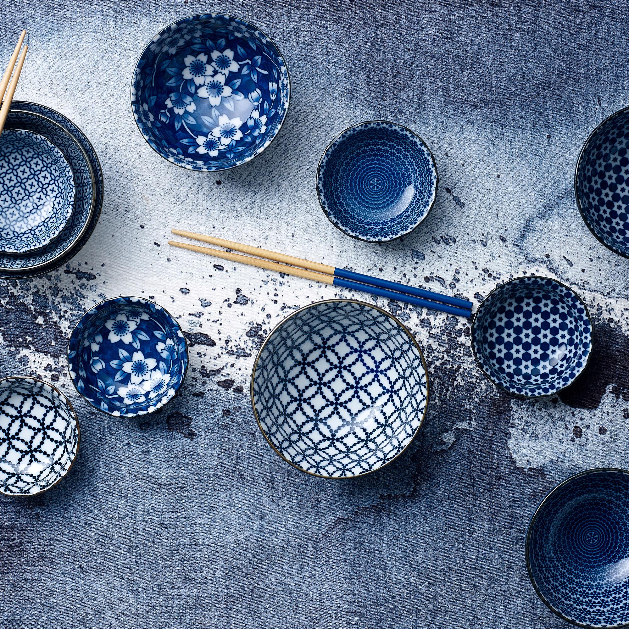 Japanese Collection Nami Porcelain Bowl Set of 5 Blue Image 5