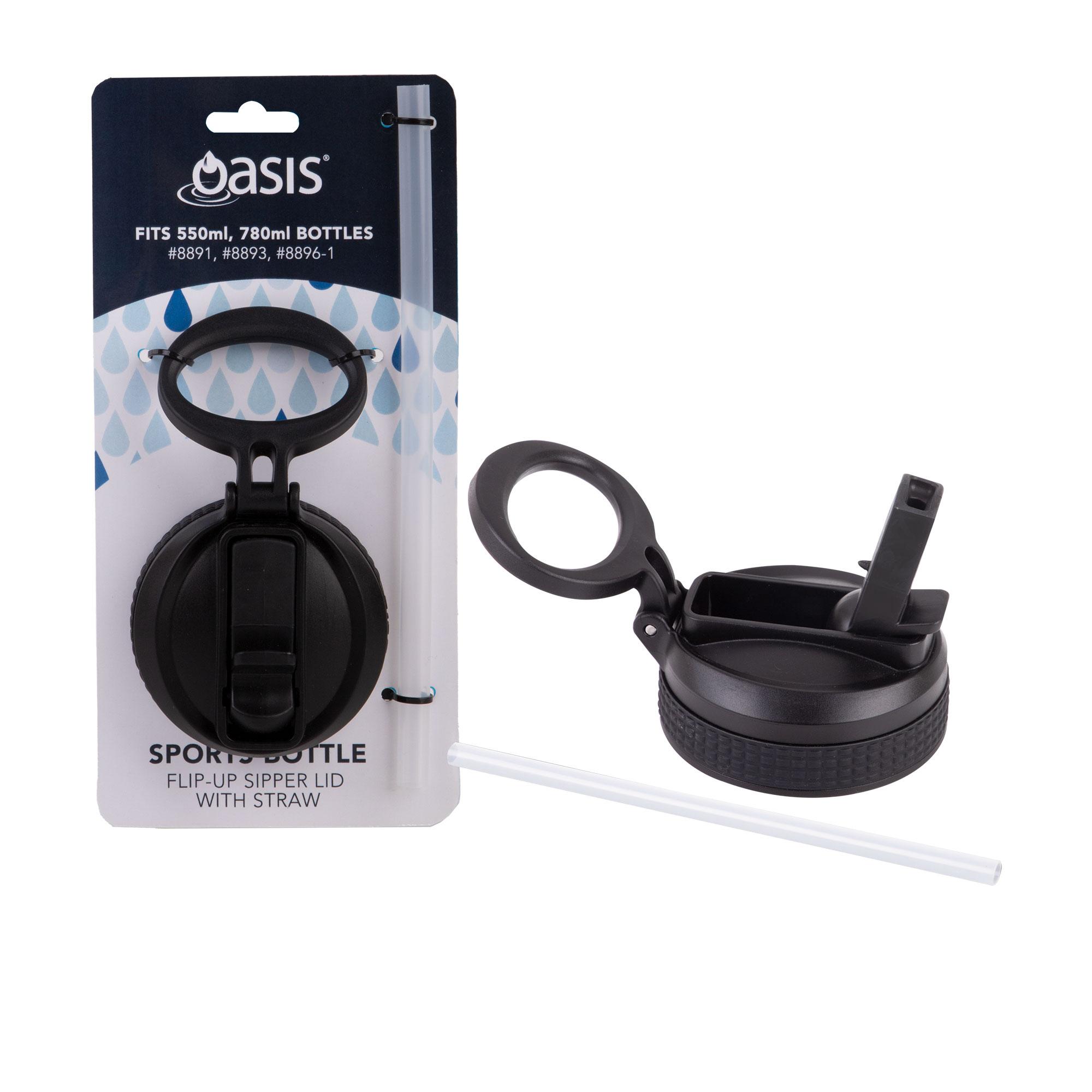 Oasis Challenger Sipper Ports Bottle Lid and 1 Straw Carded Black Image 5