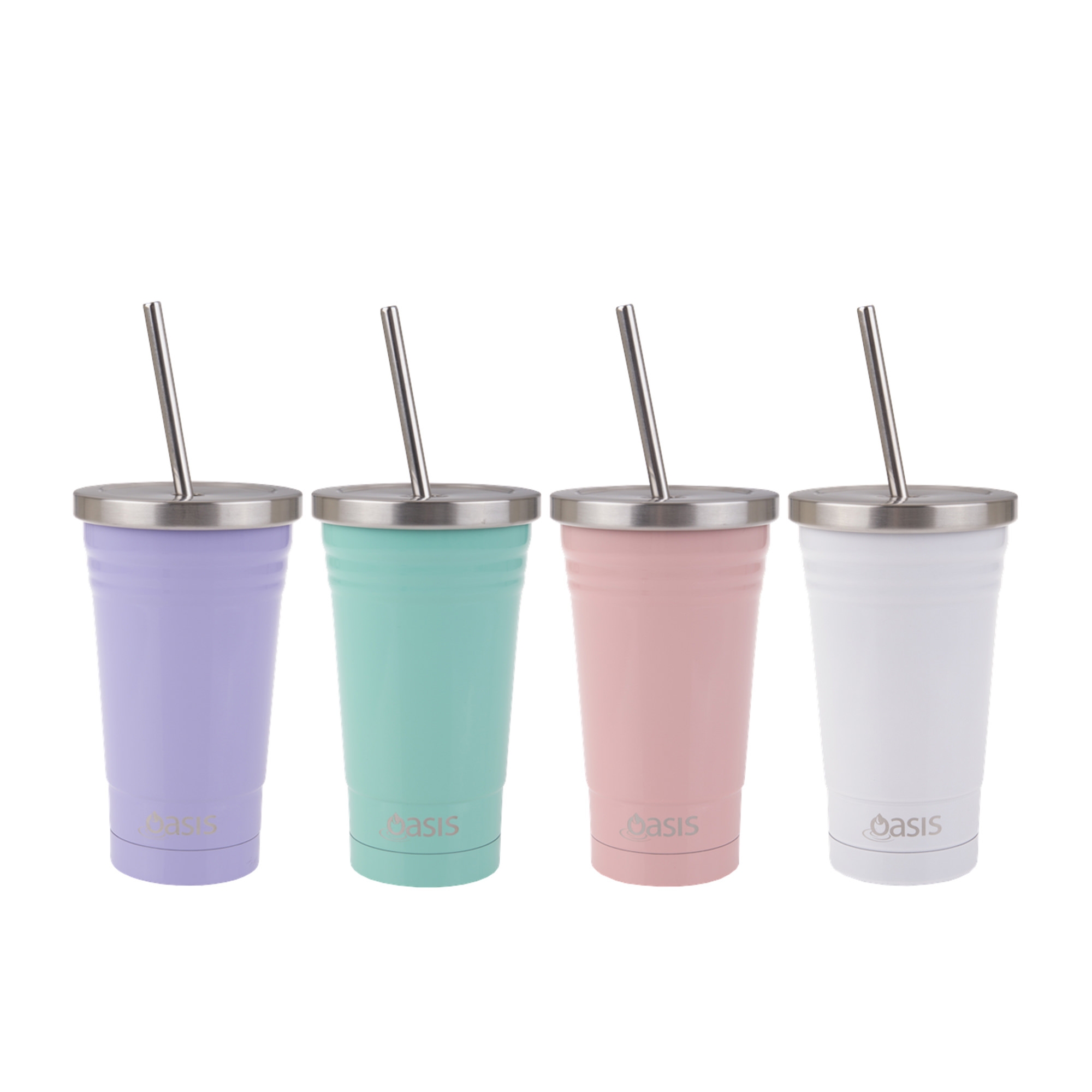 Oasis Double Wall Insulated Smoothie Tumbler with Straw 500ml Soft Pink Image 2