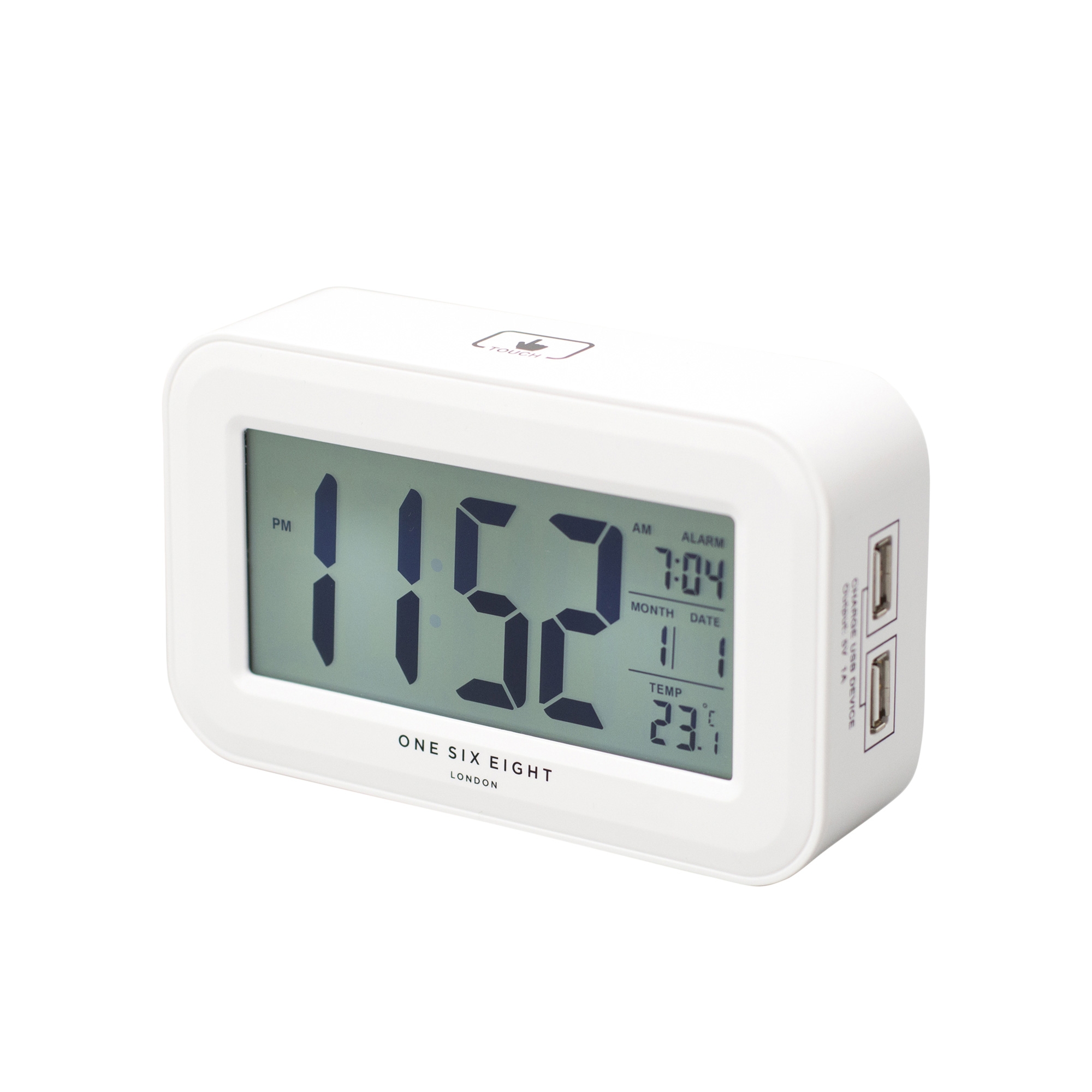 One Six Eight London Reilly Digital Alarm Clock White Image 1