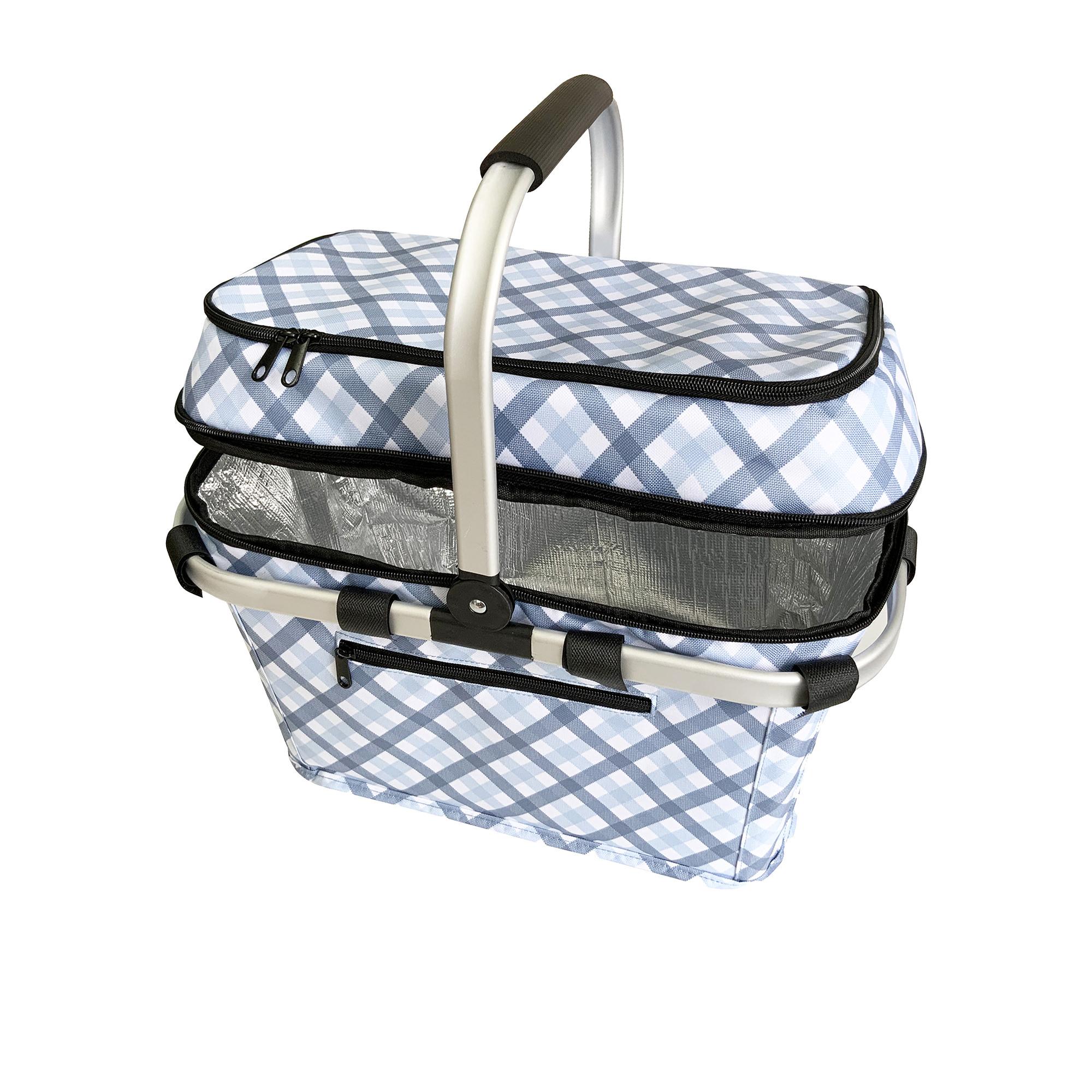 Sachi Fabric 4 Person Insulated Picnic Basket Blue Gingham Image 2