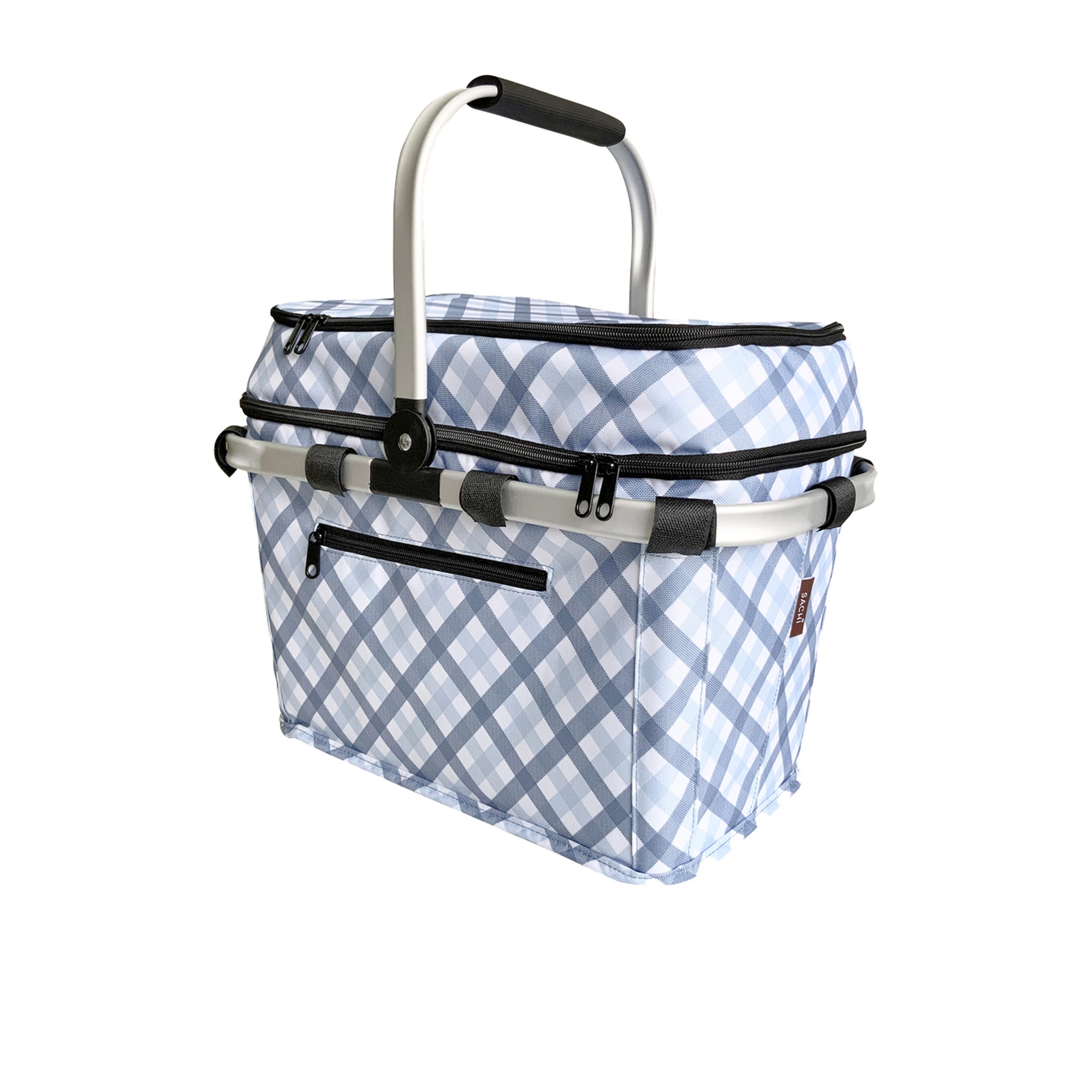 Sachi Fabric 4 Person Insulated Picnic Basket Blue Gingham Image 1