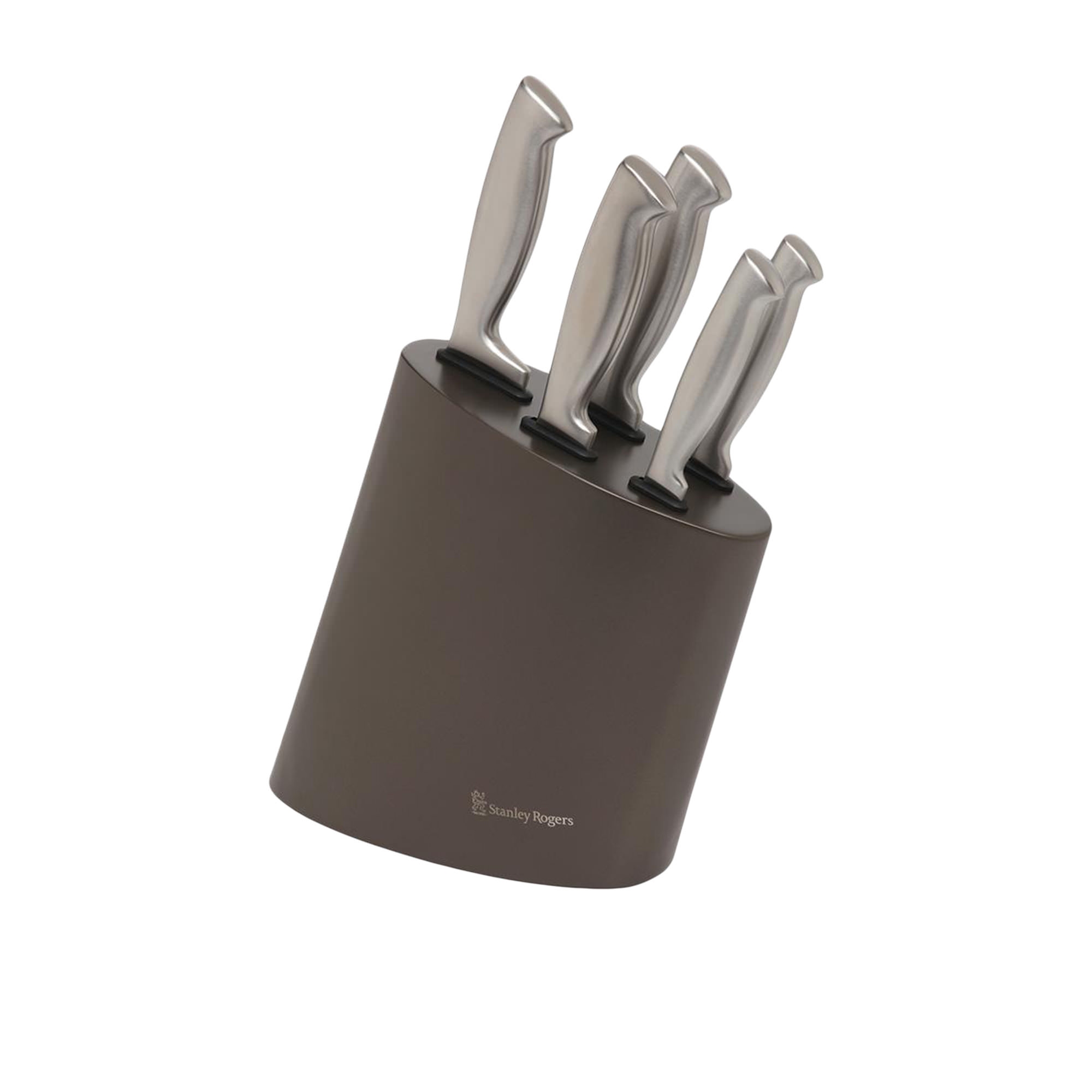 Stanley Rogers 6pc Modern Steel Metallic Knife Block Set Mocha Image 1